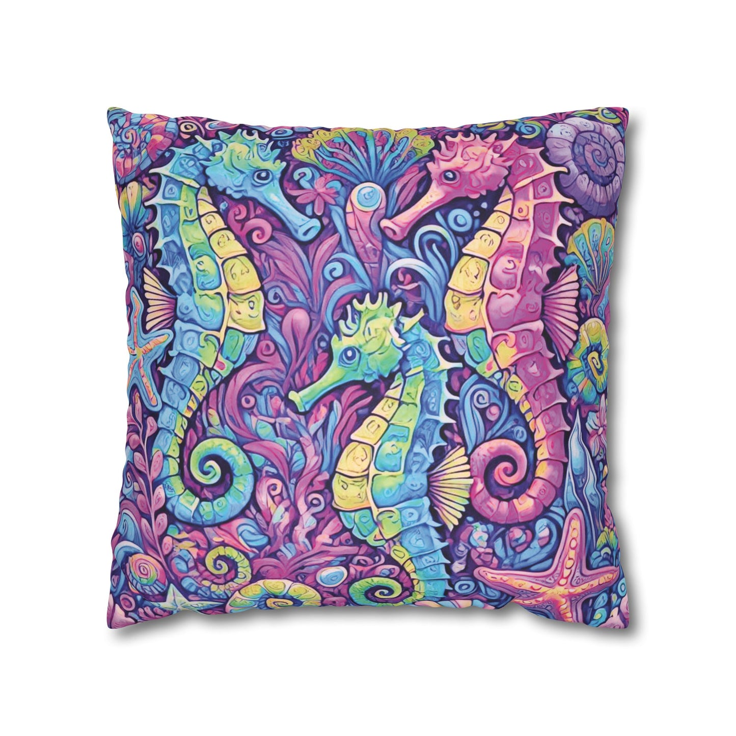 Faux Suede Square Pillowcase - Seahorse Trio/Fantasy Pop