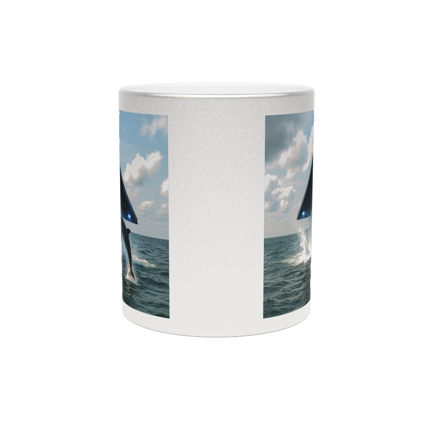 Tropical Metallic Mug, Gold or Silver - UFO & Dolphin
