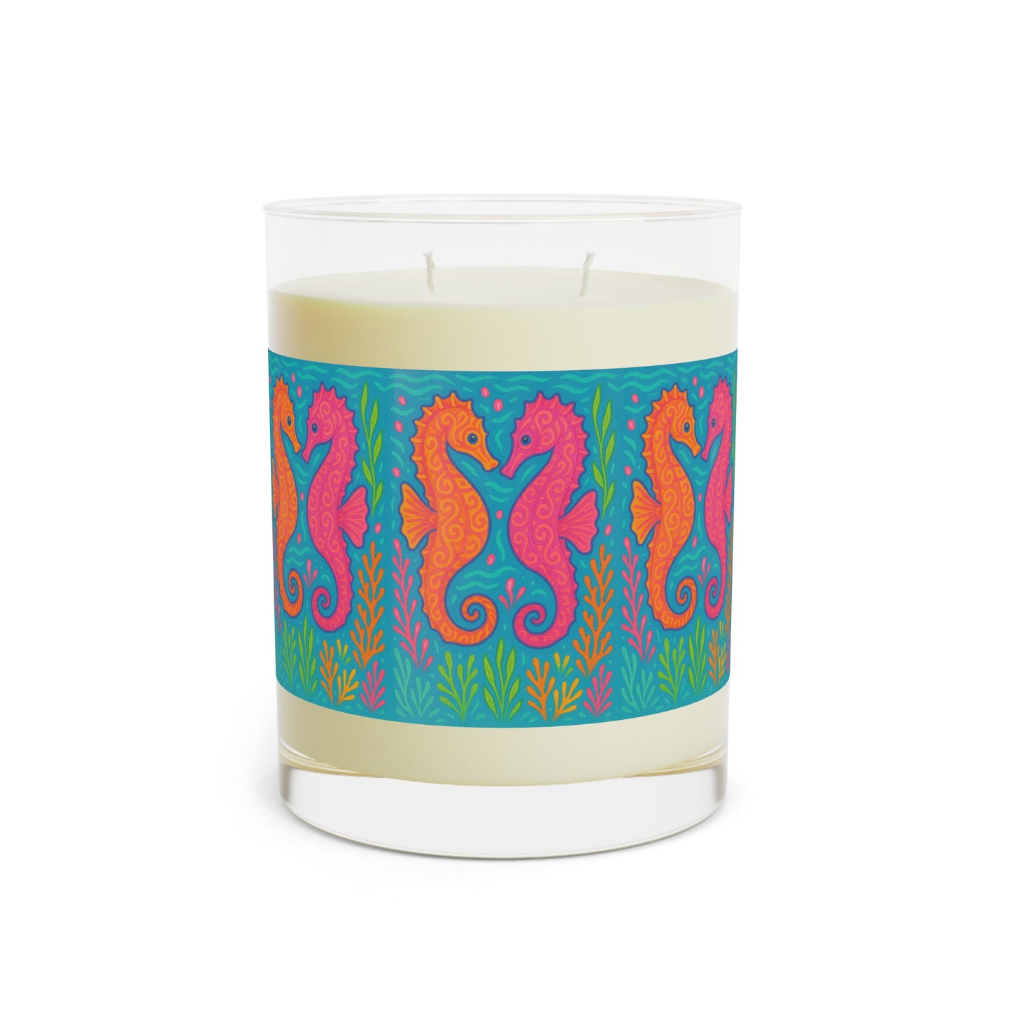 Aromatic Sunset Seahorses Scented Candle - 11oz Full Glass, Coastal Decor