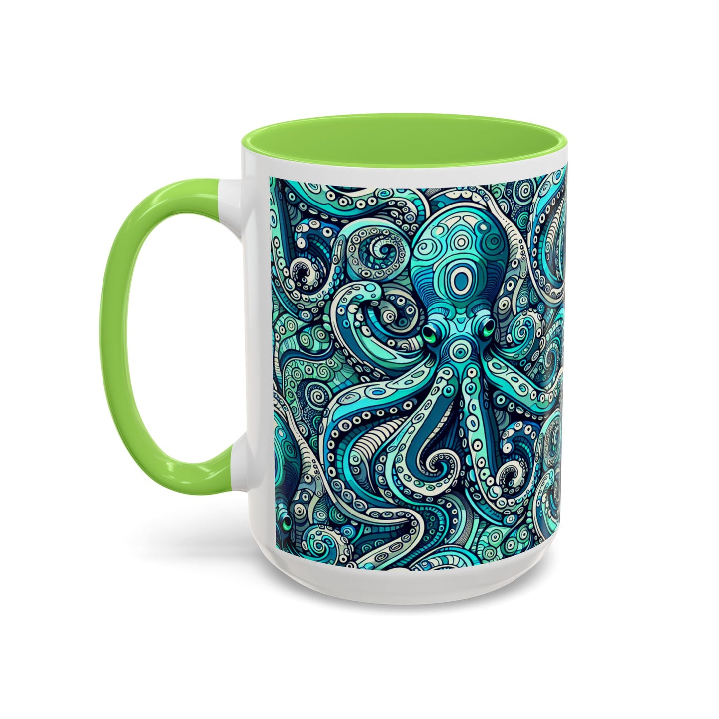 Accent Color Coffee Mug, Many Colors - 11oz & 15oz / Aqua Octopus