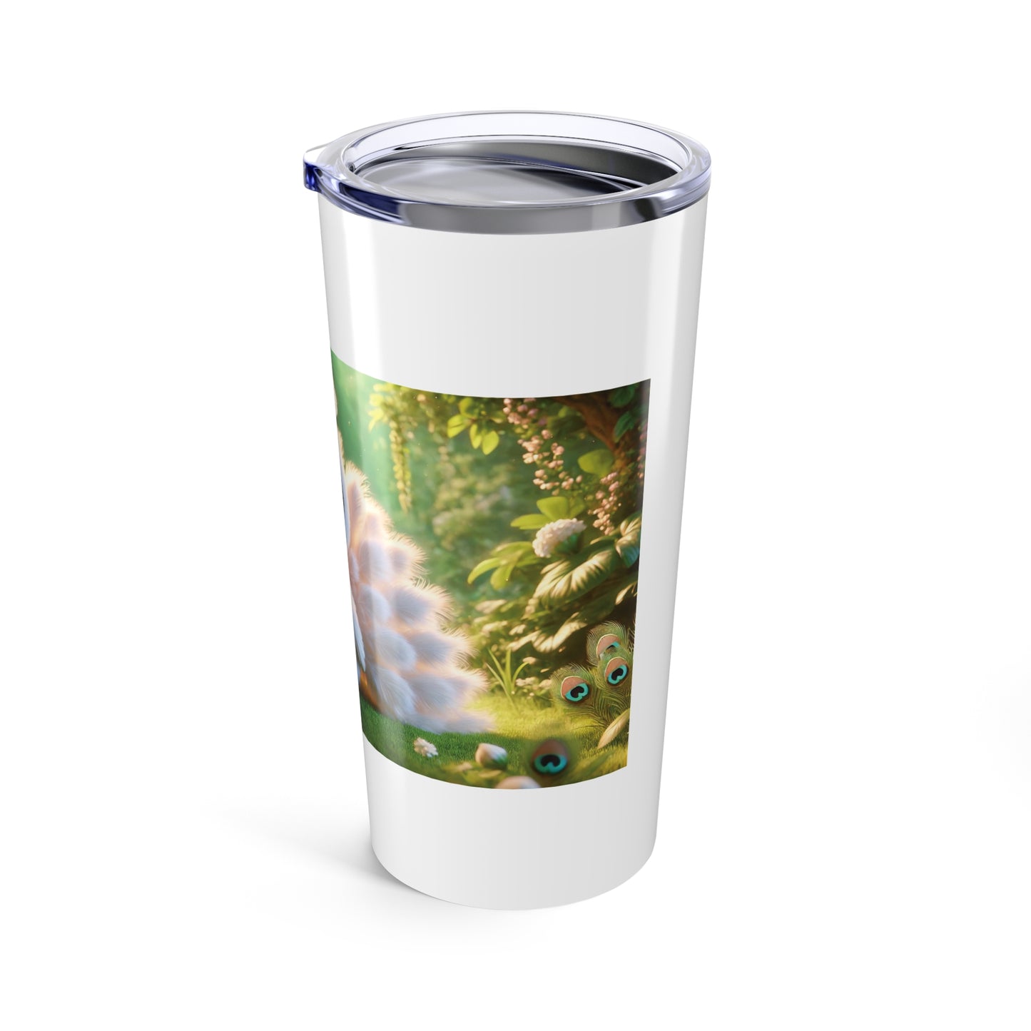 20oz Tropical Glossy Tumbler, Stainless Steel / Baby White Peacock, White