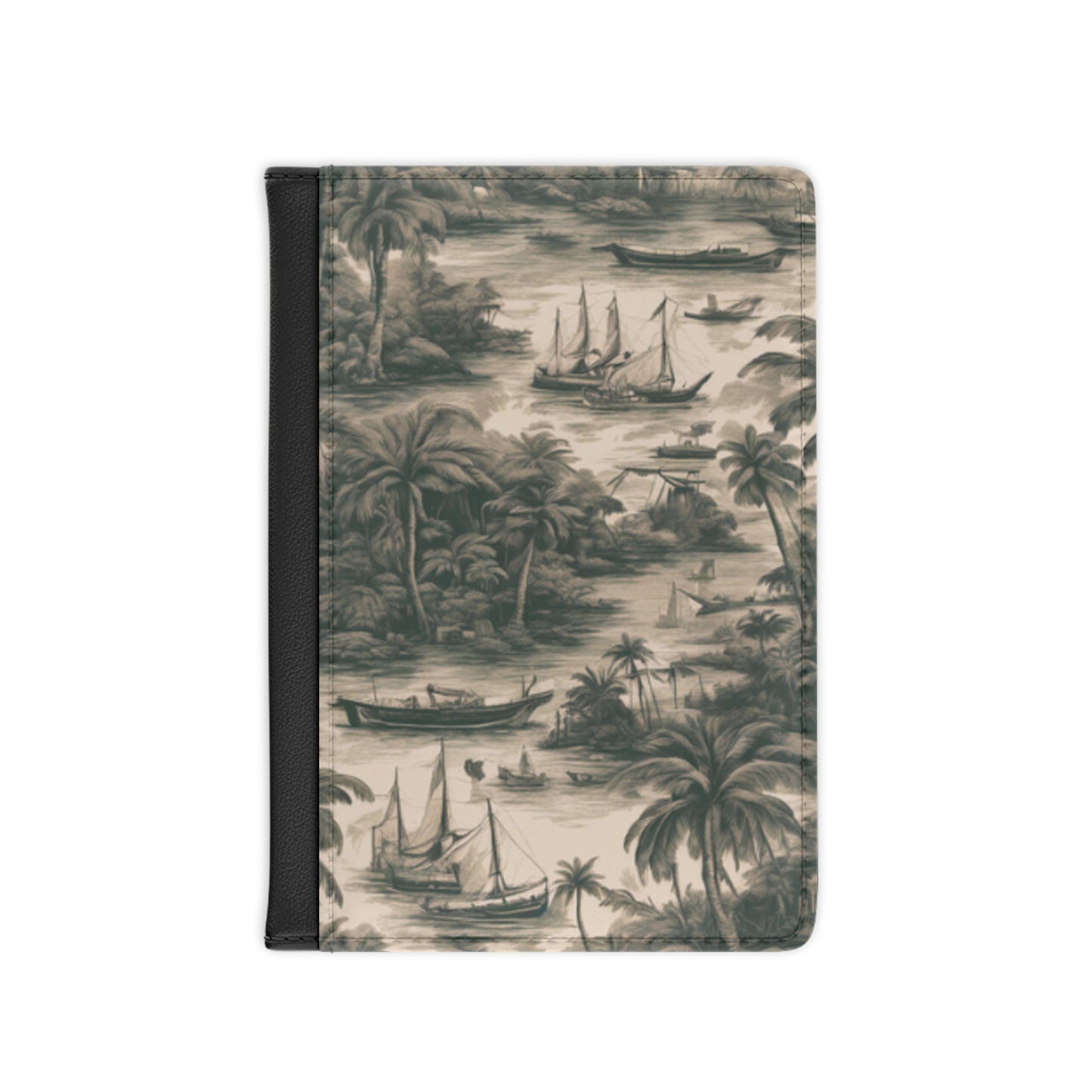 Tropical Passport Cover, Faux Leather - RFID blocking for travel security / Tropical Toile, Black