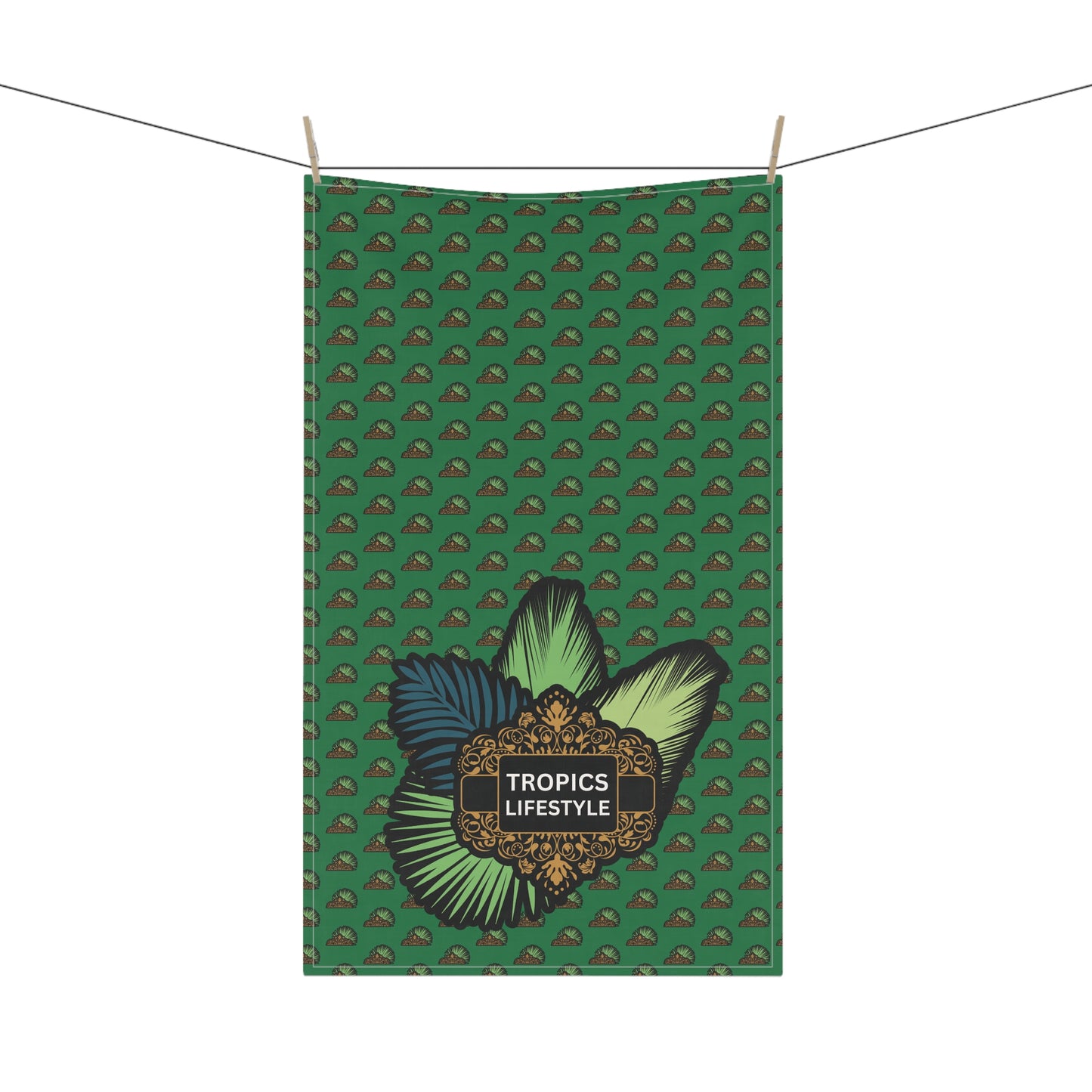 Tea Towels (cotton, poly), Tropics Lifestyle Deco Plant Logo, Micros Dark Green