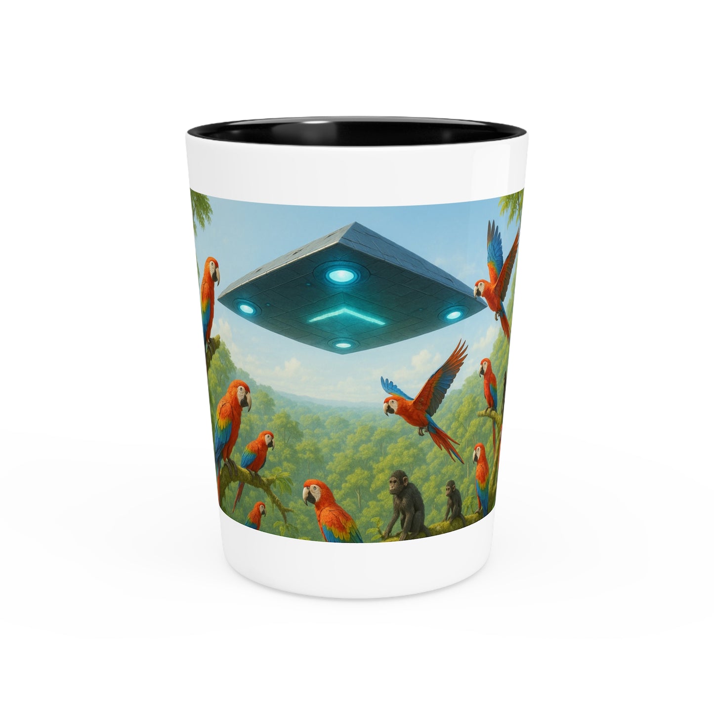 Shot Glass - UFO and Macaws