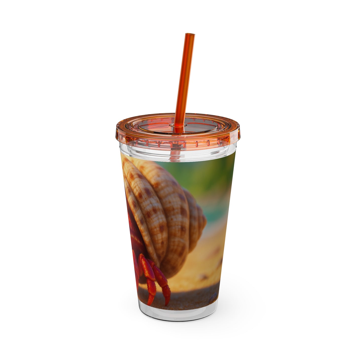 Tropical Tumbler with Straw | 16oz Colorful Travel Cup / Baby Hermit Crab
