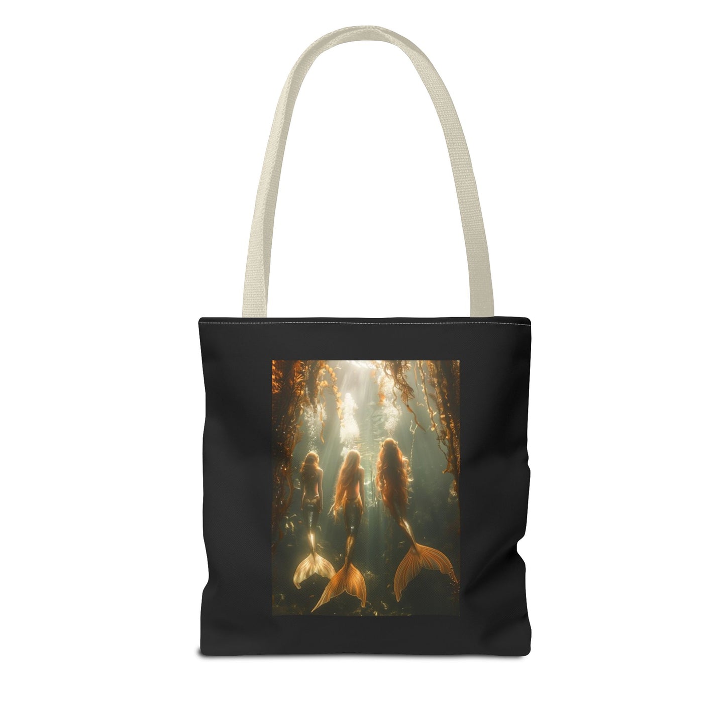 Three Mermaid Sisters, Black Tote Bag - 3 Sizes
