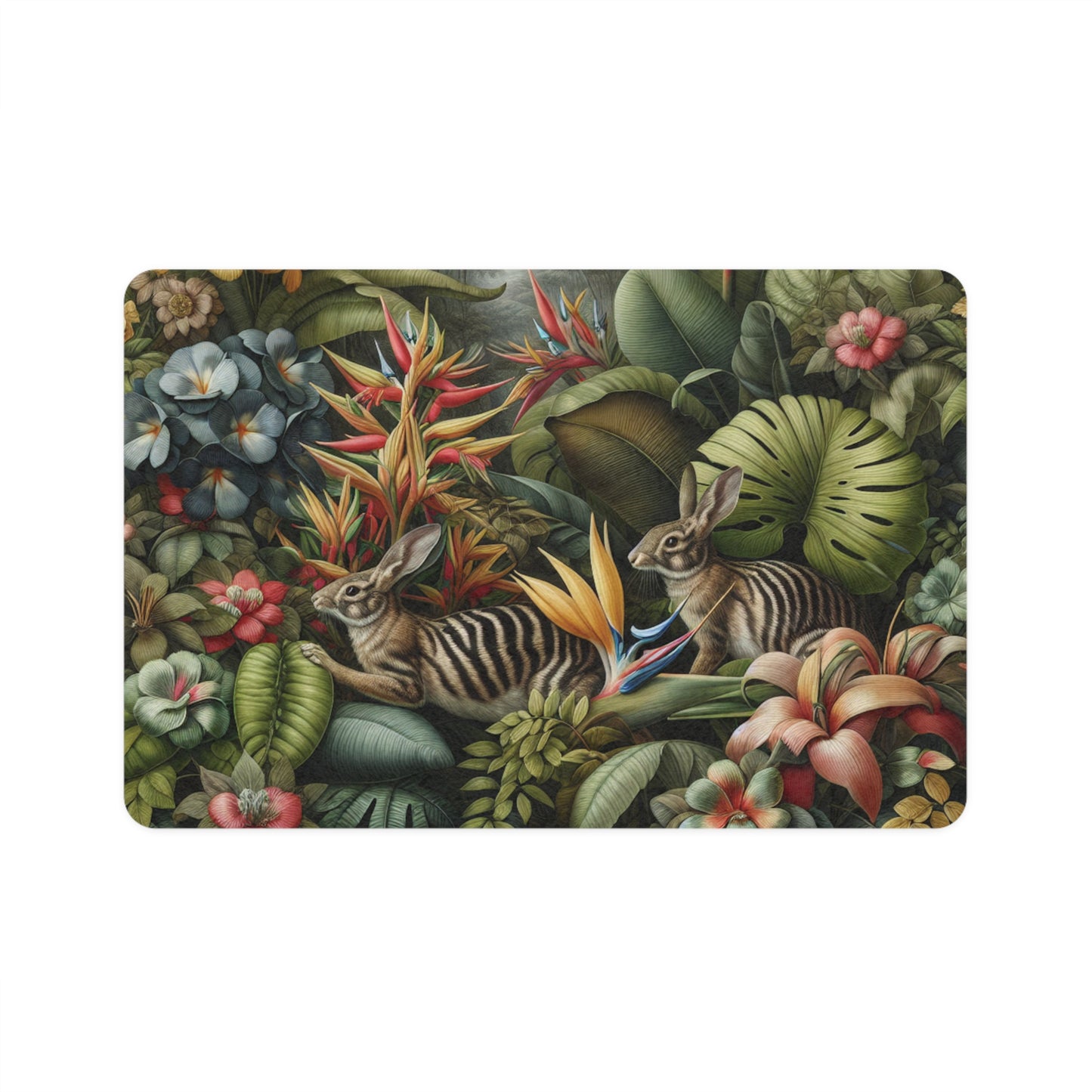 Pet Food Mat (12x18) - Rainforest Rabbit Outing
