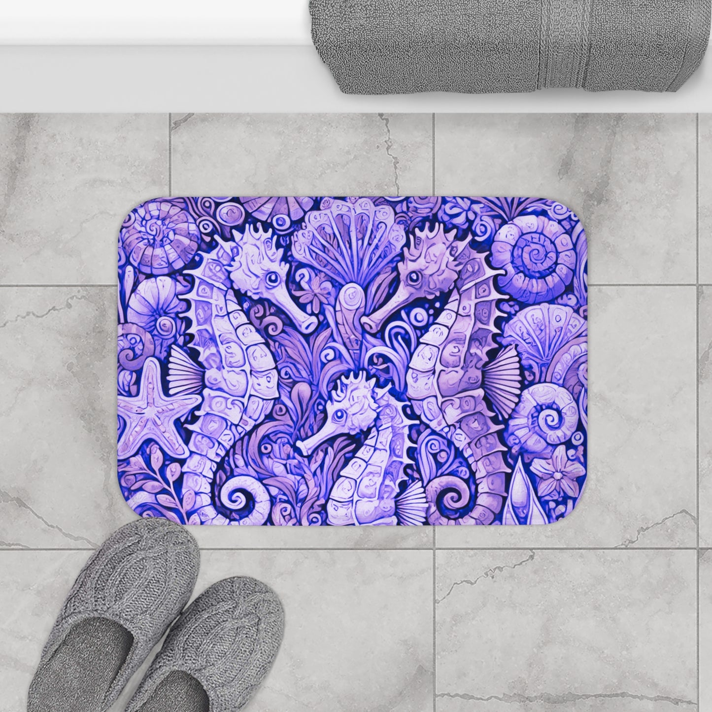 Seahorse Trio/Amethyst Bath Mat, 2 Sizes - Tropical Vibes for Home Decor