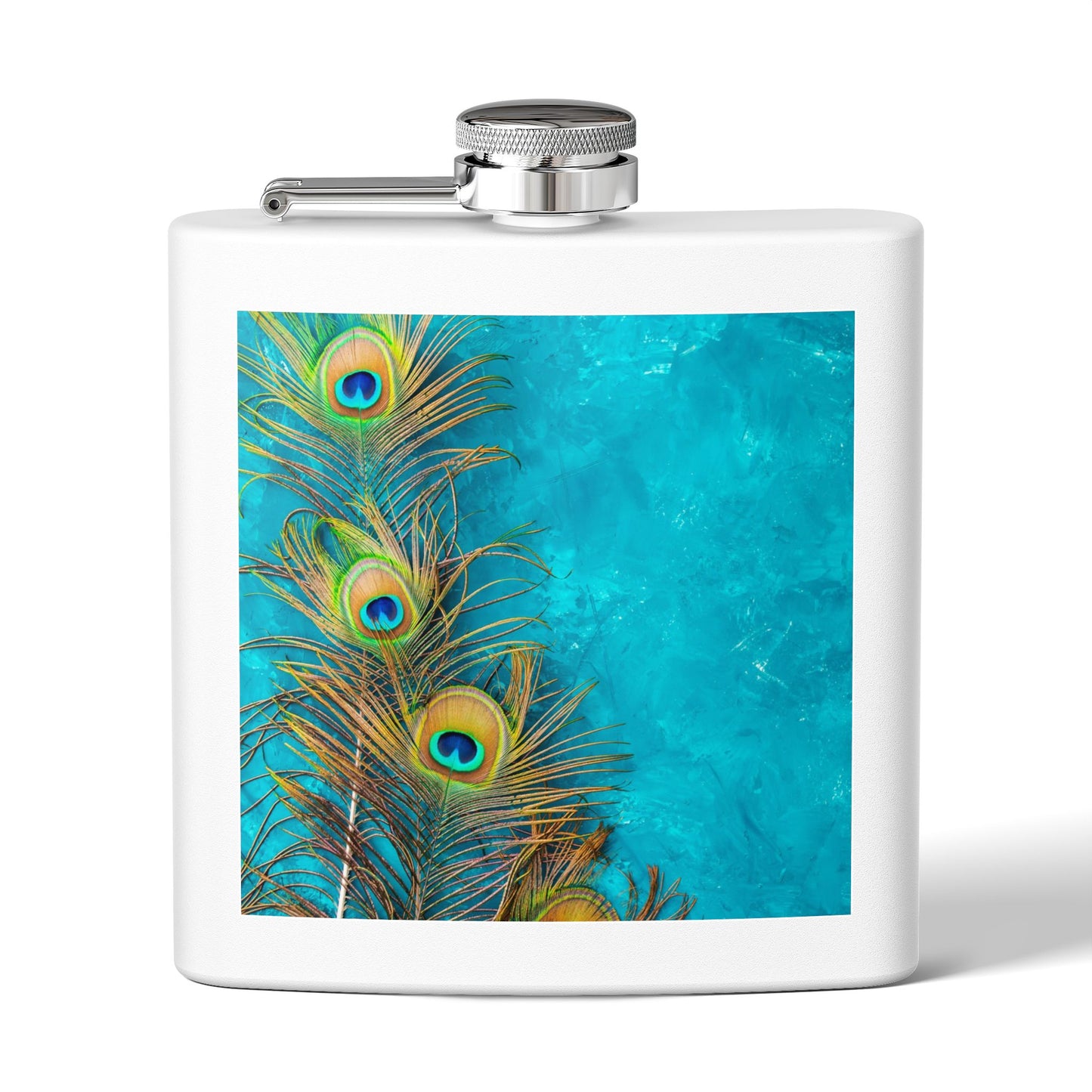 Tropical Stainless Steel 6 oz. Flask, Many Colors  – Peacock Turquoise Glow