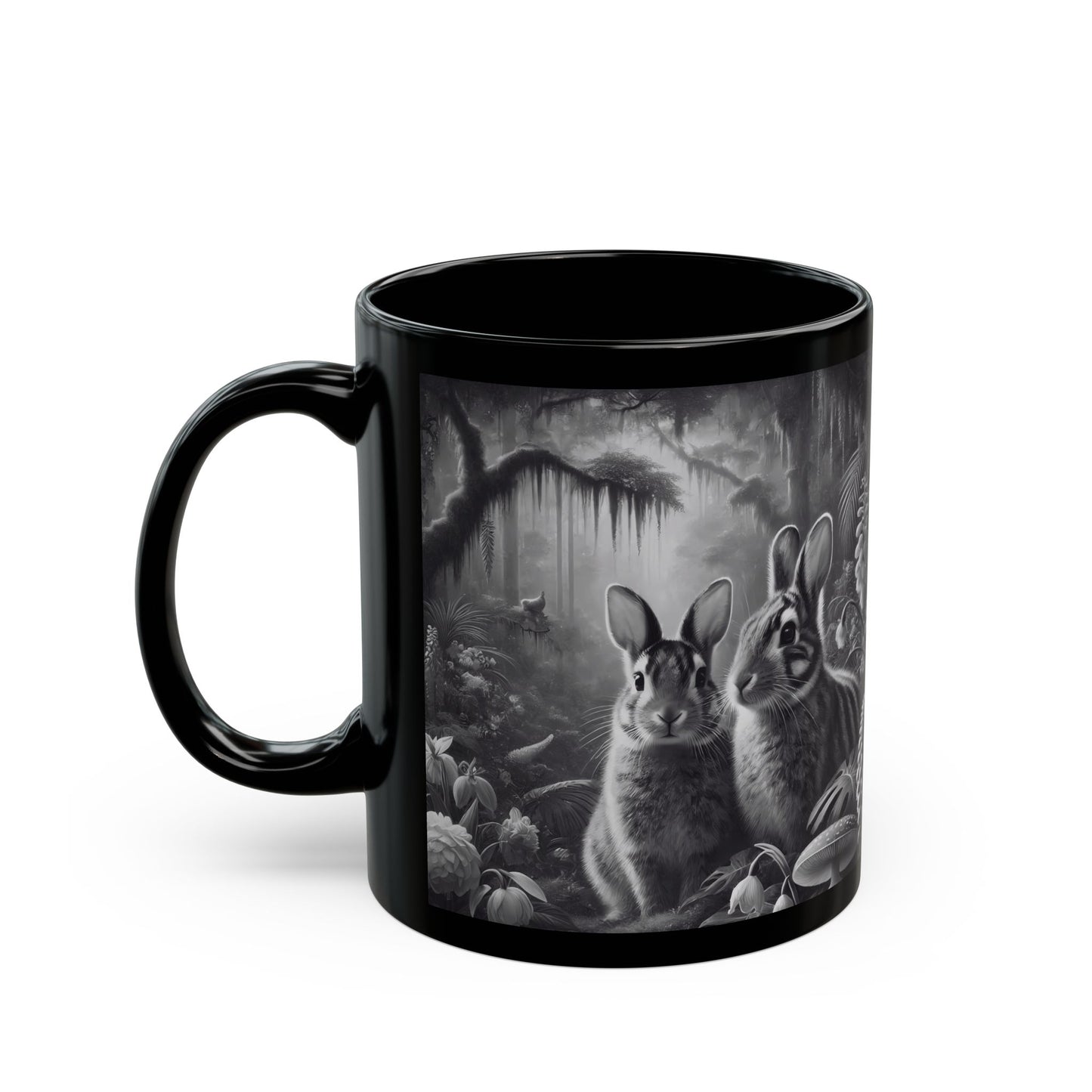 Black Coffee Mug - Tropical Sumatran Rabbits/Slate