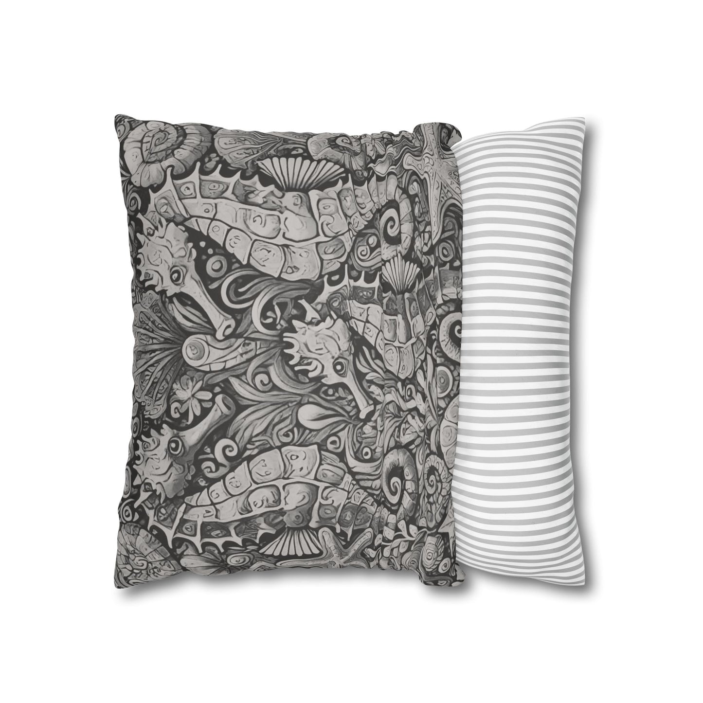 Faux Suede Square Pillowcase - Seahorse Trio, Noir