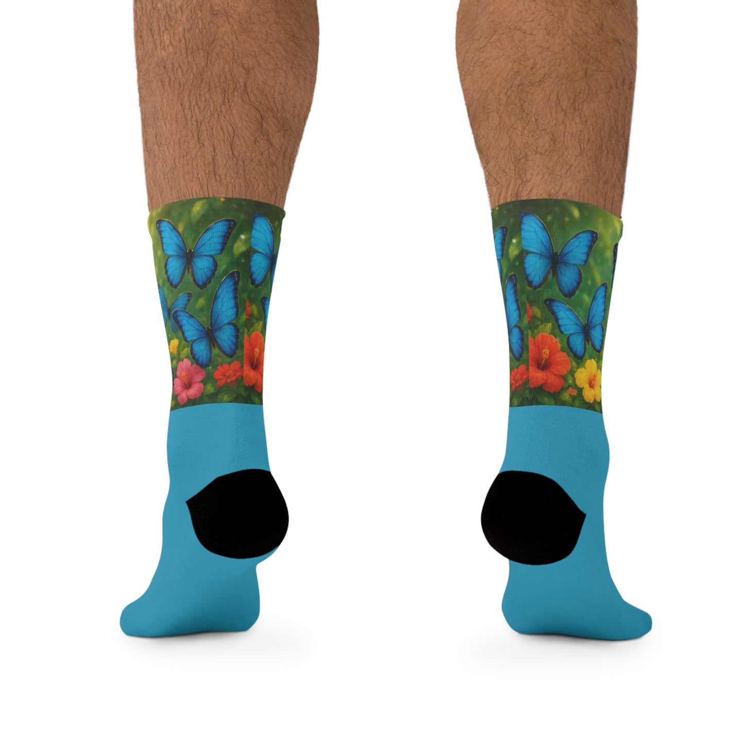 Recycled Poly Socks, Morpho Butterflies/Turquoise