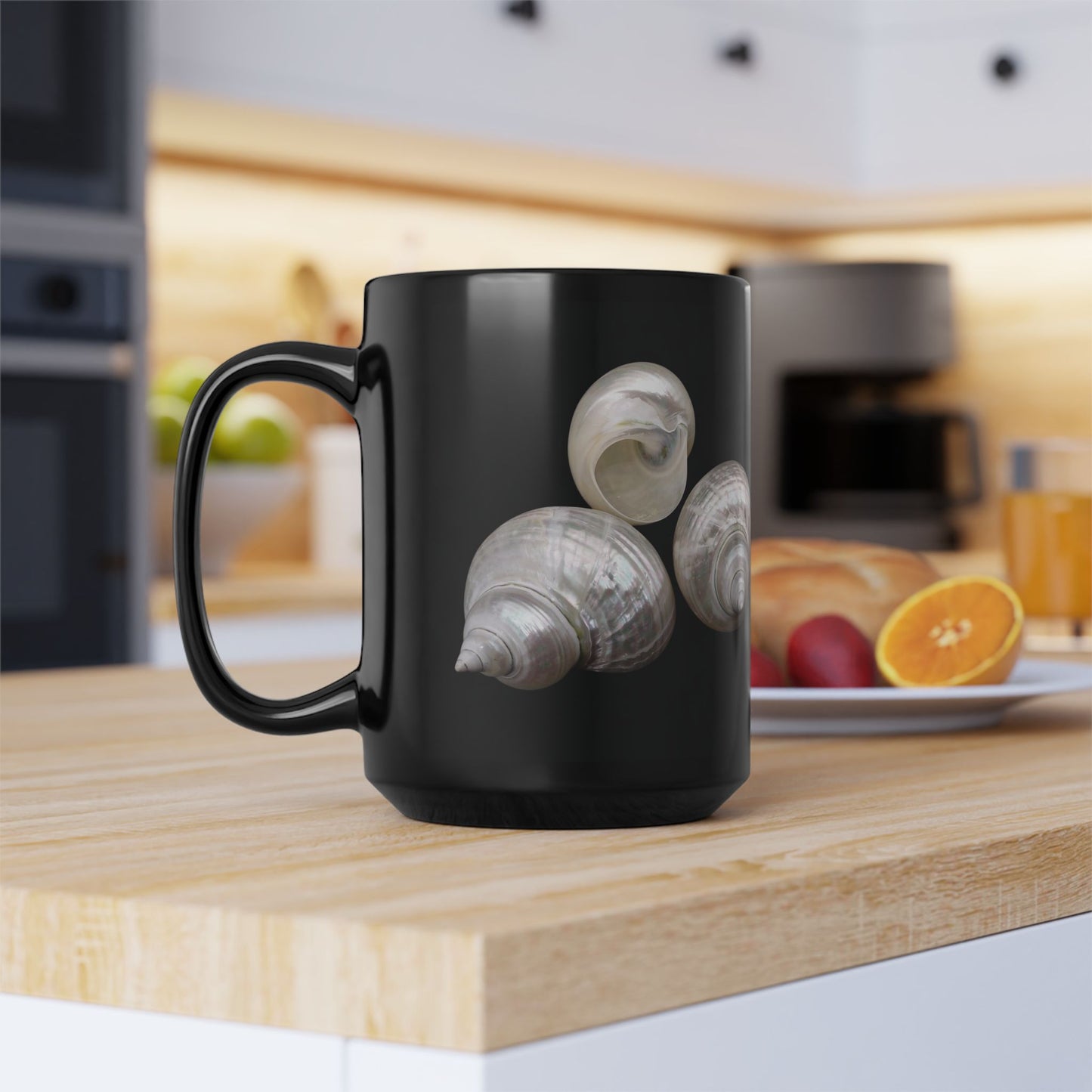 Black Coffee Mug - Real Pearl Nautilus Shells
