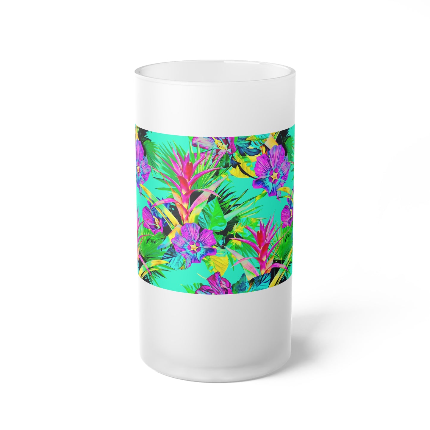 Frosted Glass Beer Mug, Plant Palooza, turquoise