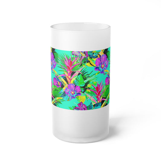 Frosted Glass Beer Mug, Plant Palooza, turquoise