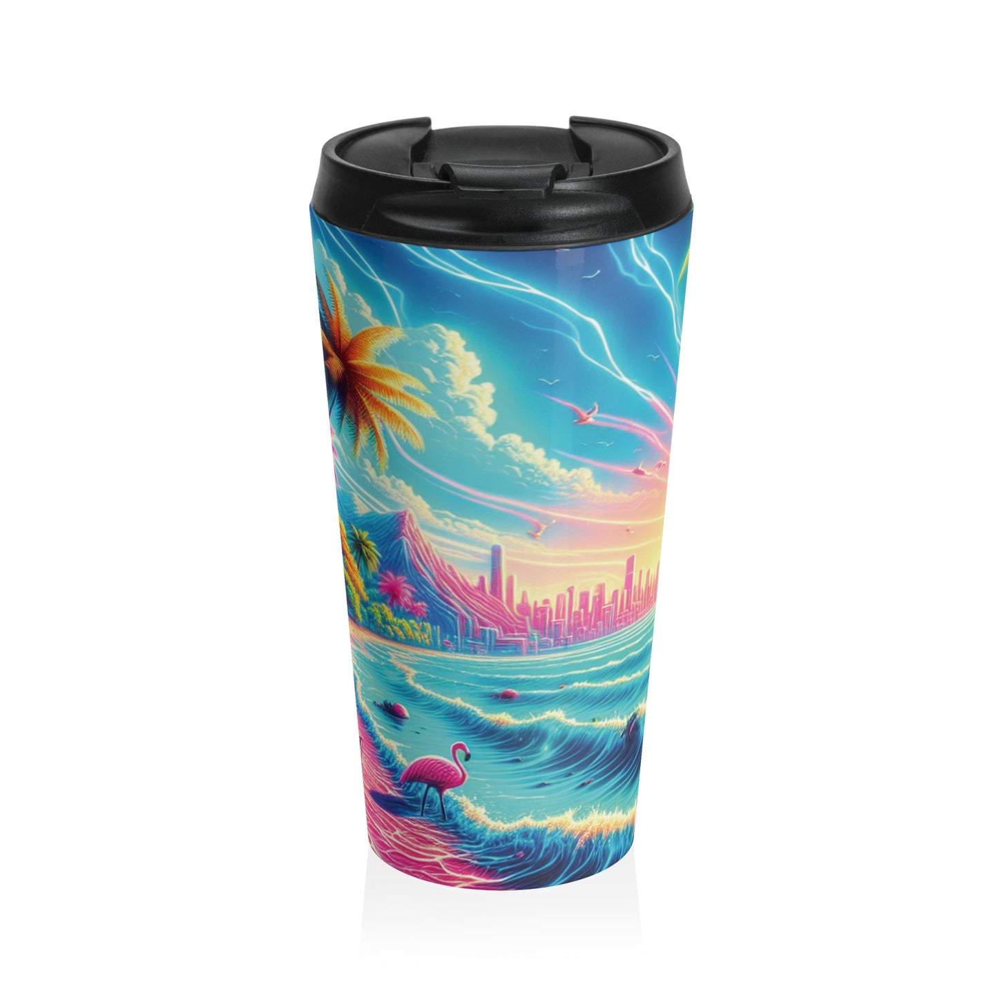 15 oz. Stainless Steel Travel Mug / Flamingo Beach
