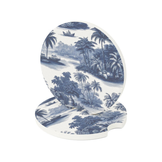 Soapstone Car Coaster - Tropical Trip Toile, Blue