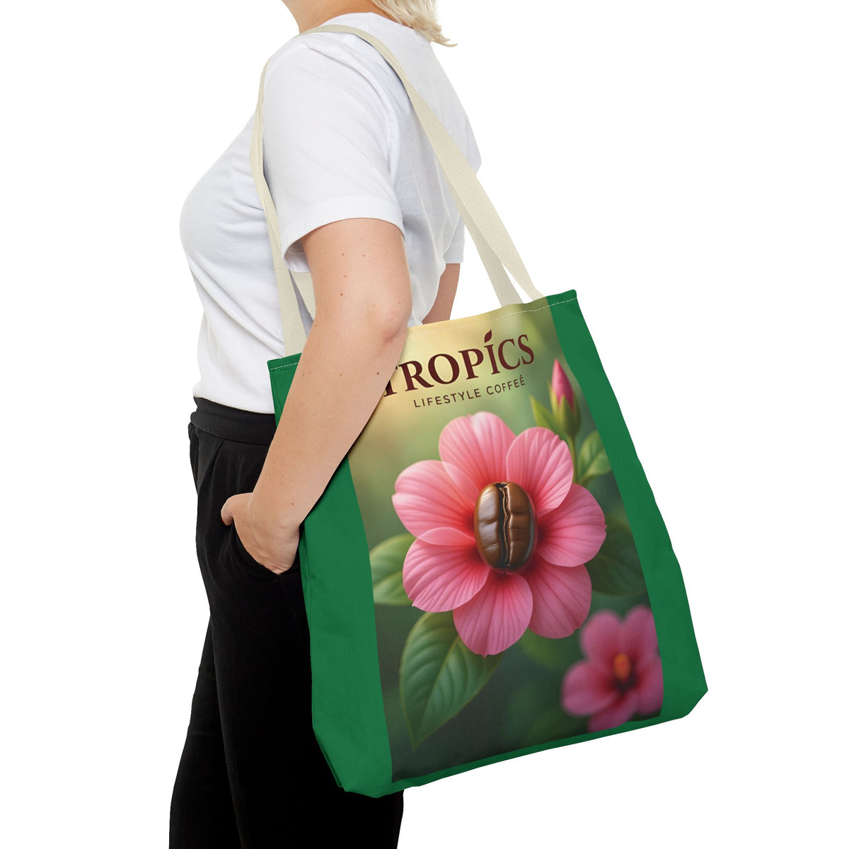 Pink Flower/Green TLCoffee Tote Bag - 3 Sizes