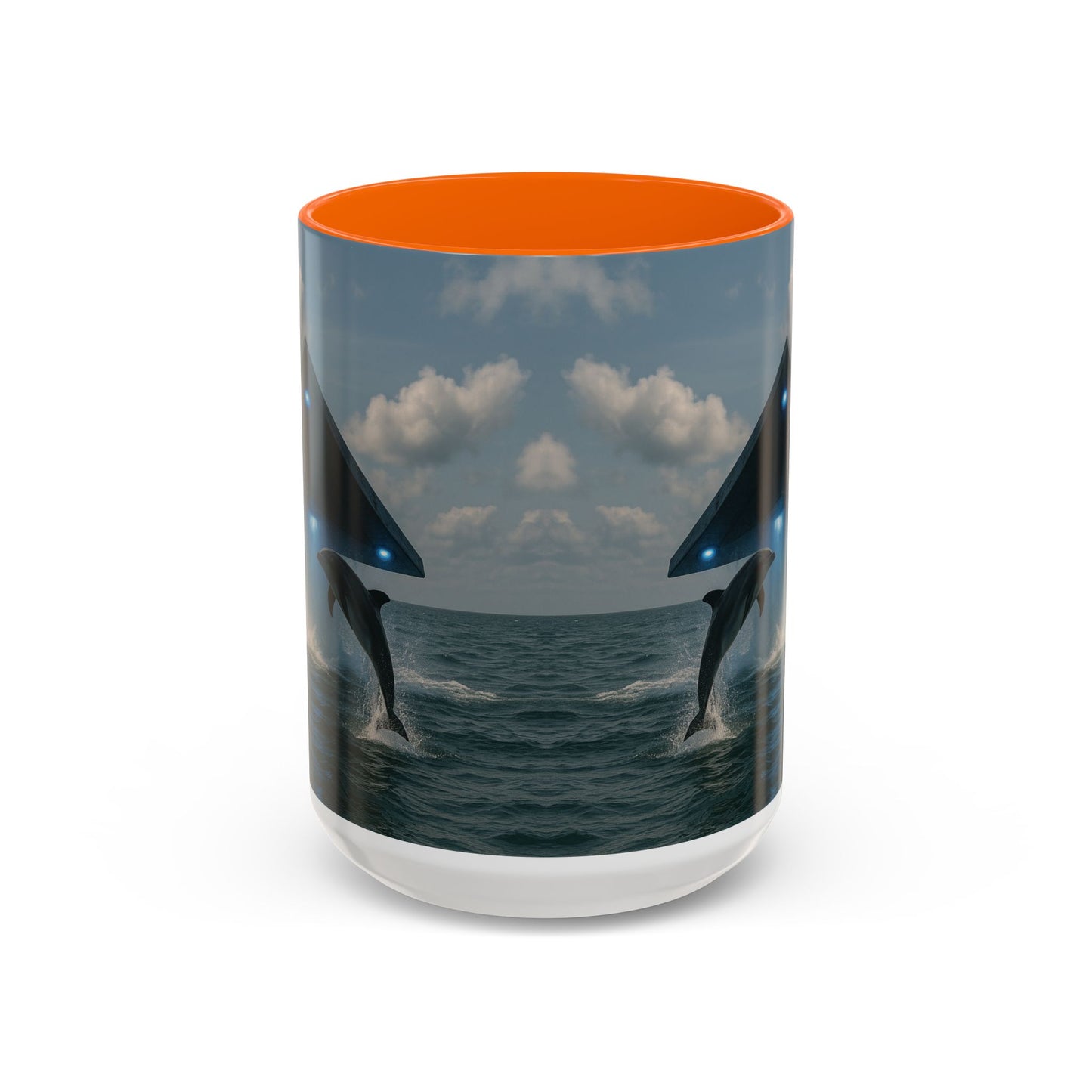 Accent Coffee Mug (11, 15oz), 8 Colors - UFO and Dolphin