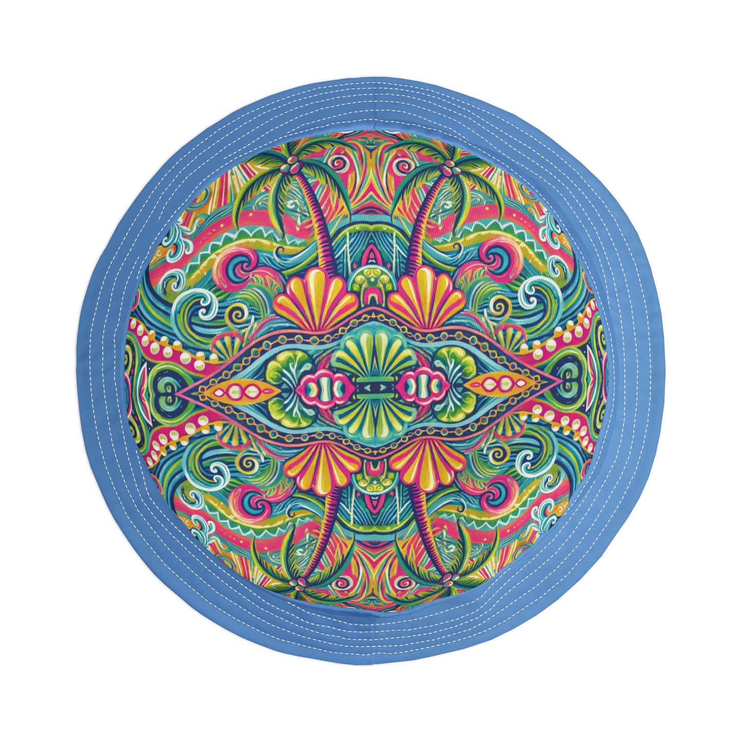 Tropical Polyester Bucket Hat, 2 Sizes - Kaleido Bay/Lt. Blue