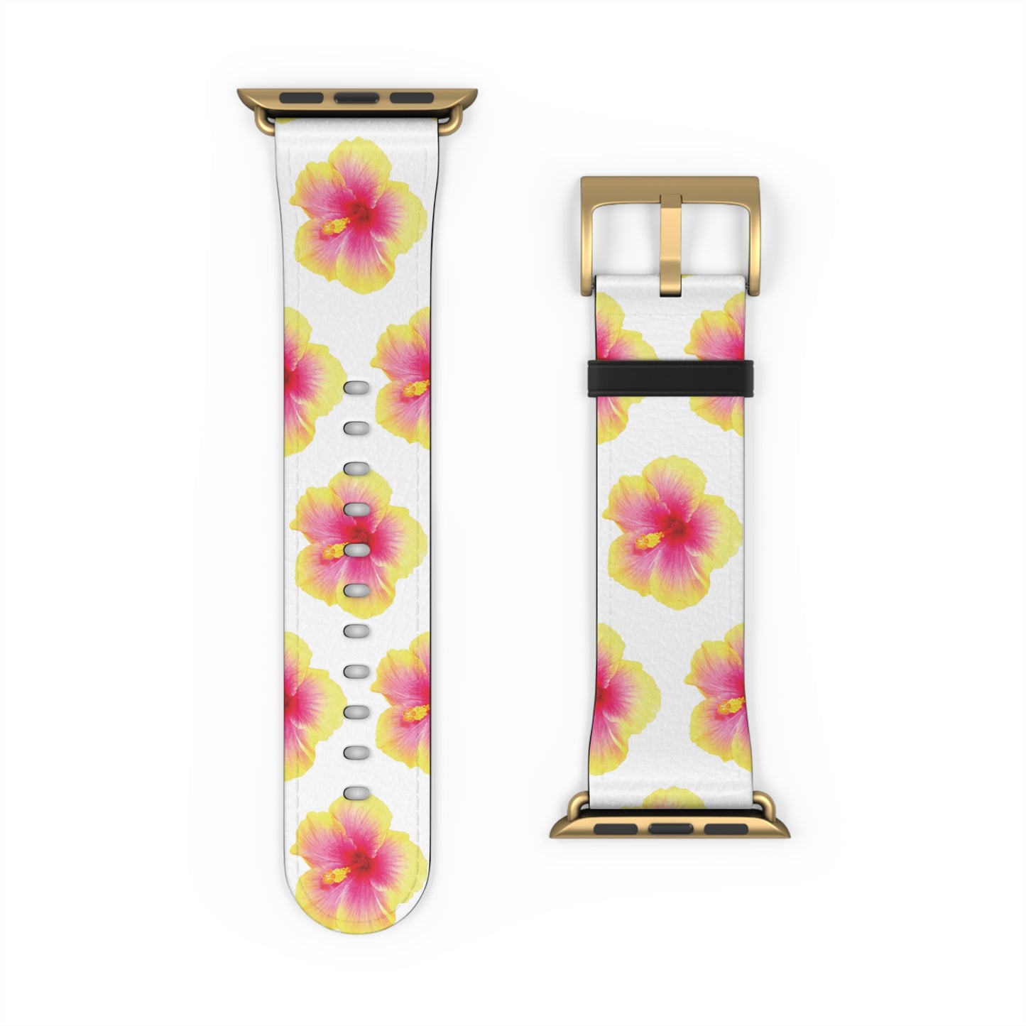 Apple Watch Band - REAL Yellow/Orange Hibiscus Flower, White