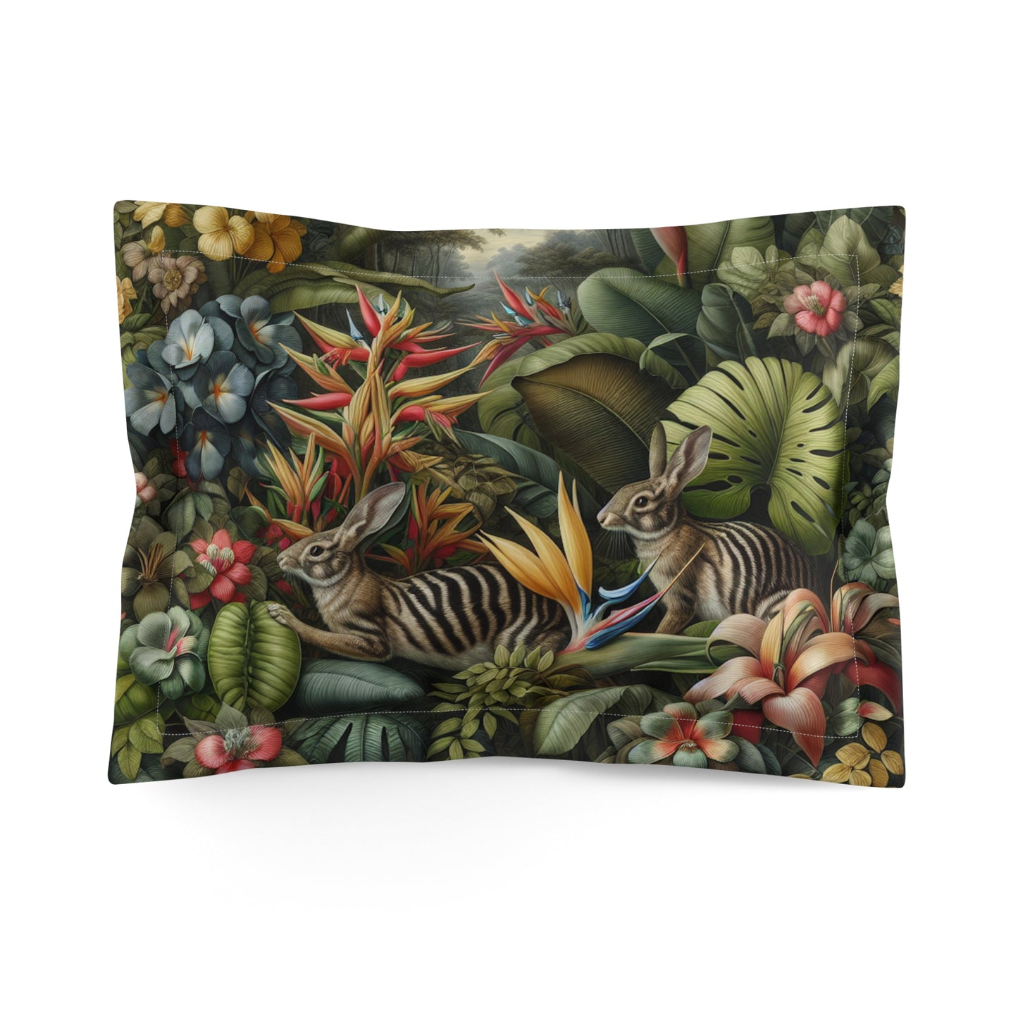 Microfiber Pillow Sham | Tropical Vibes for Relaxation / Rainforest Rabbit Outing
