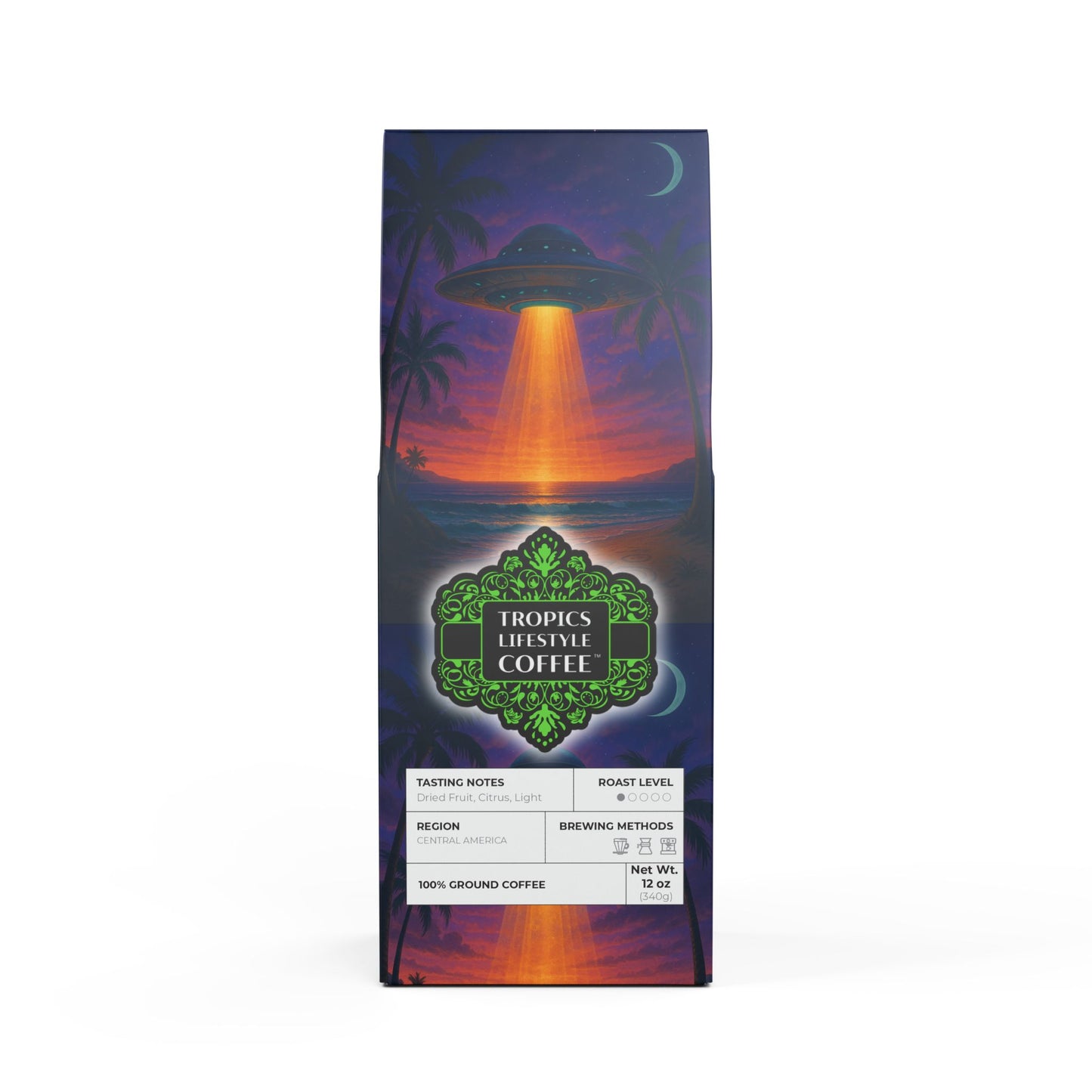 Beach Sunrise Blend™ (Light Roast) Specialty Grade Craft Coffee / Beach UFO at Night