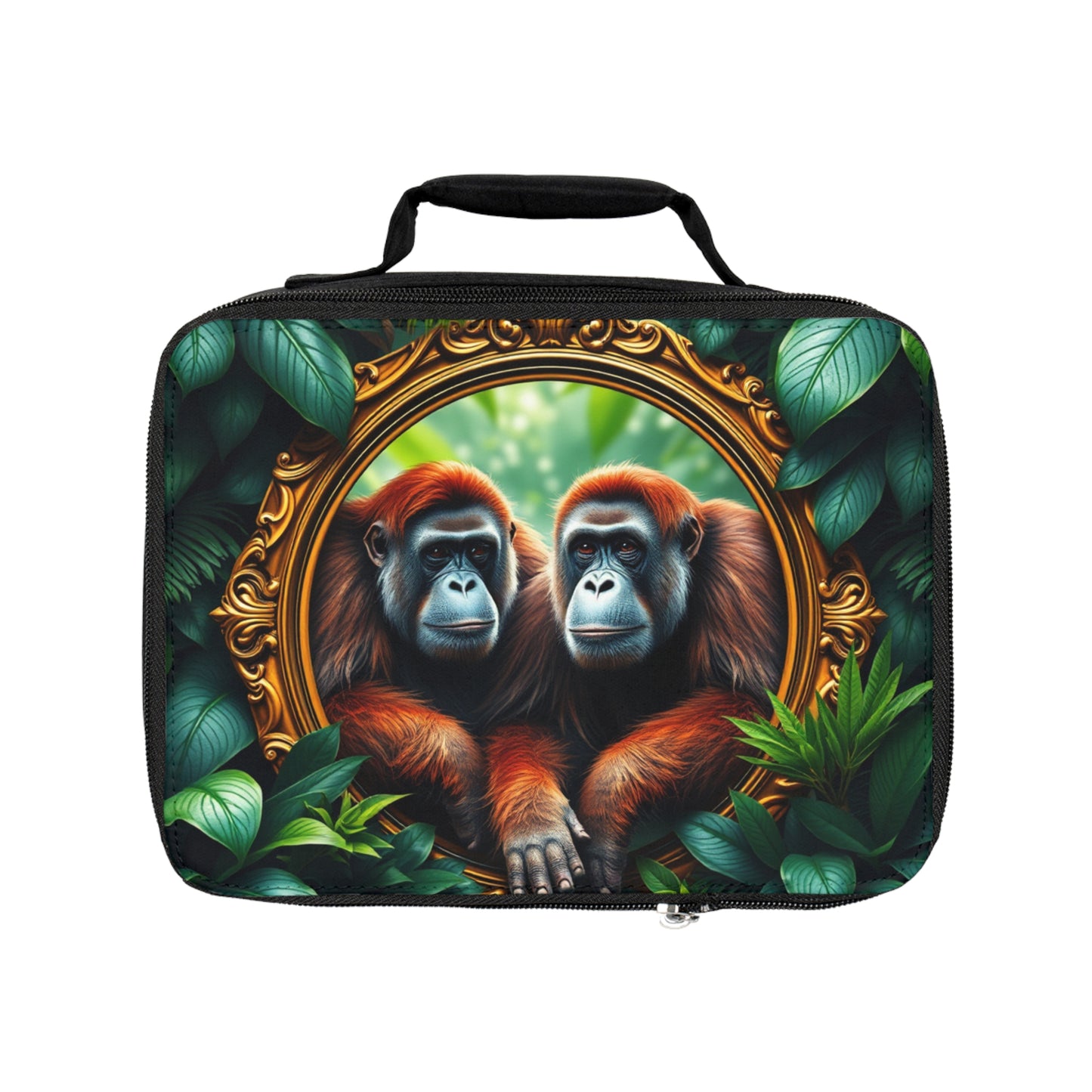 Framed Orangutan Apes Lunch Bag - Eco-Friendly Insulated Tote, Adult and Child Lunchbox / Perfect for Picnics, Beach Outings