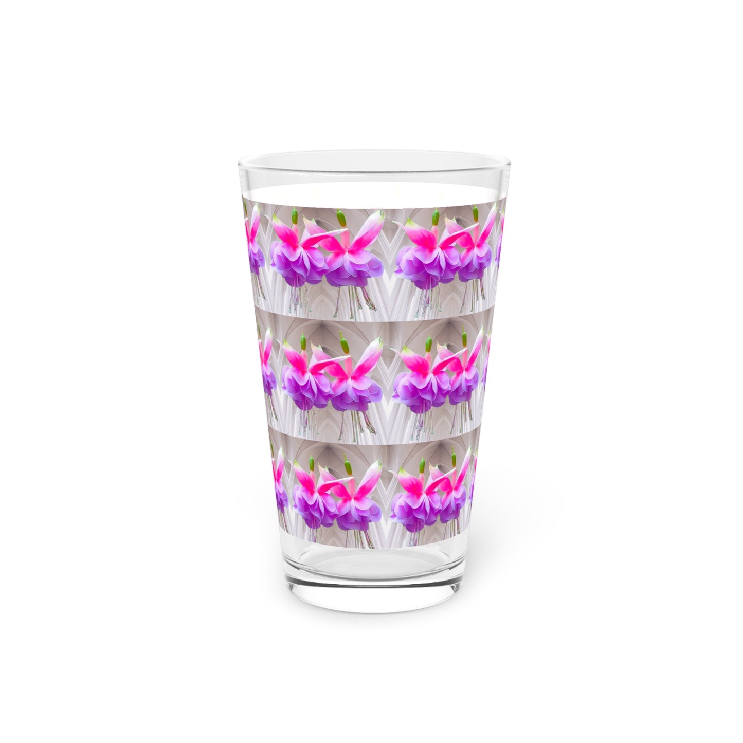 Pint Glass, 16oz, Two Pink Fuchsias