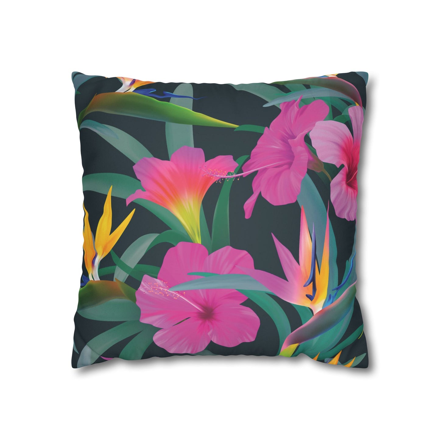 Faux Suede Square Pillowcase - Tropical Floral Beauties