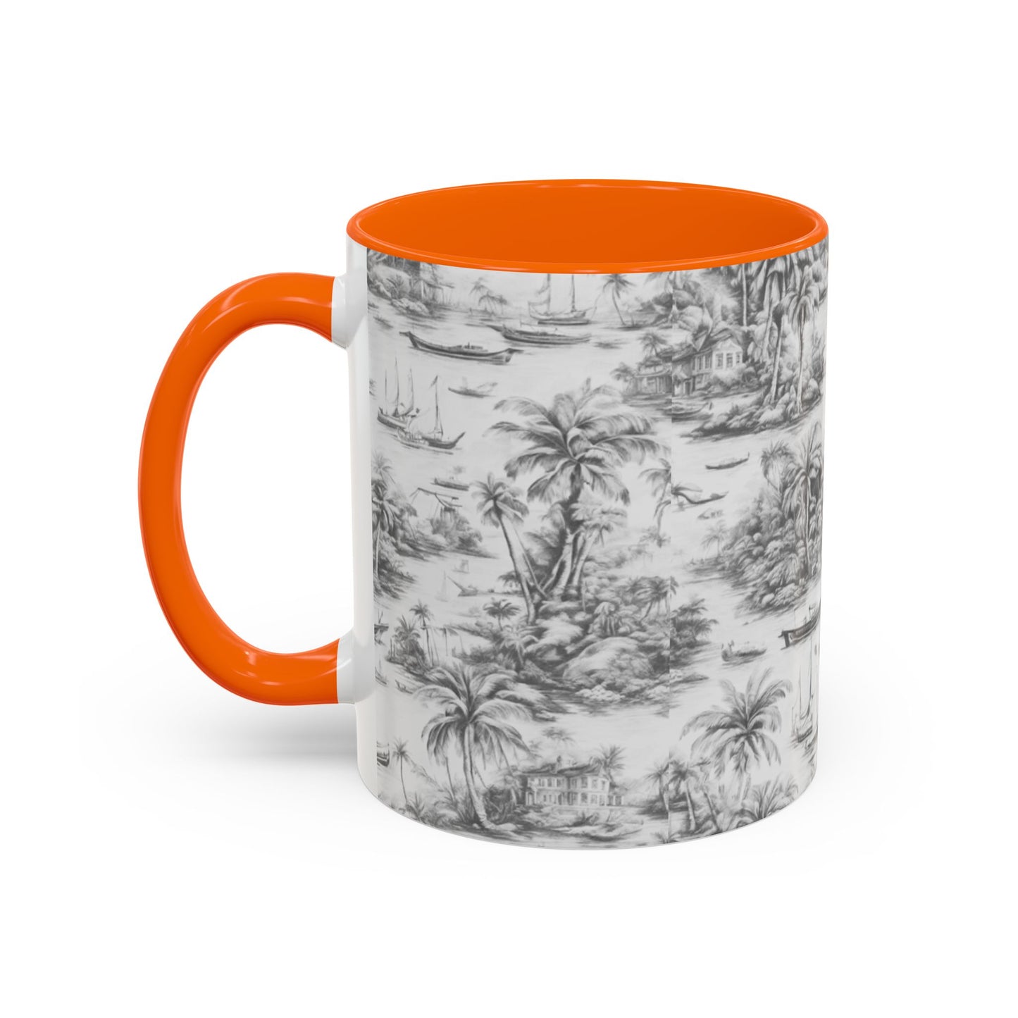 Accent Coffee Mug (11, 15oz), 8 Colors - Tropical Toile #1, soft black