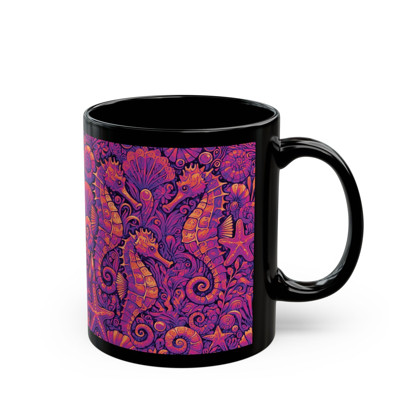 Black Coffee Mug - Seahorse Trio, Heatwave