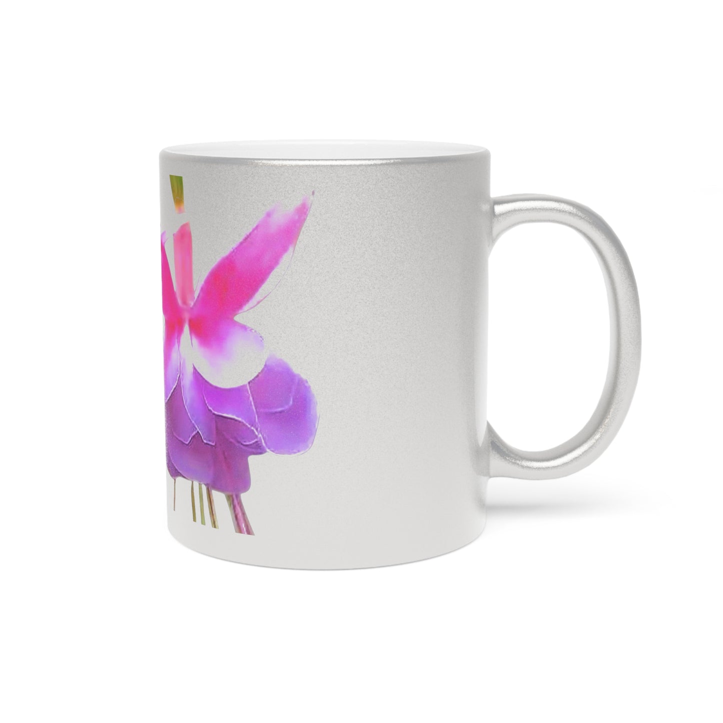 Colorful Flower Metallic Mug, Gold or Silver - Two Fuchsias