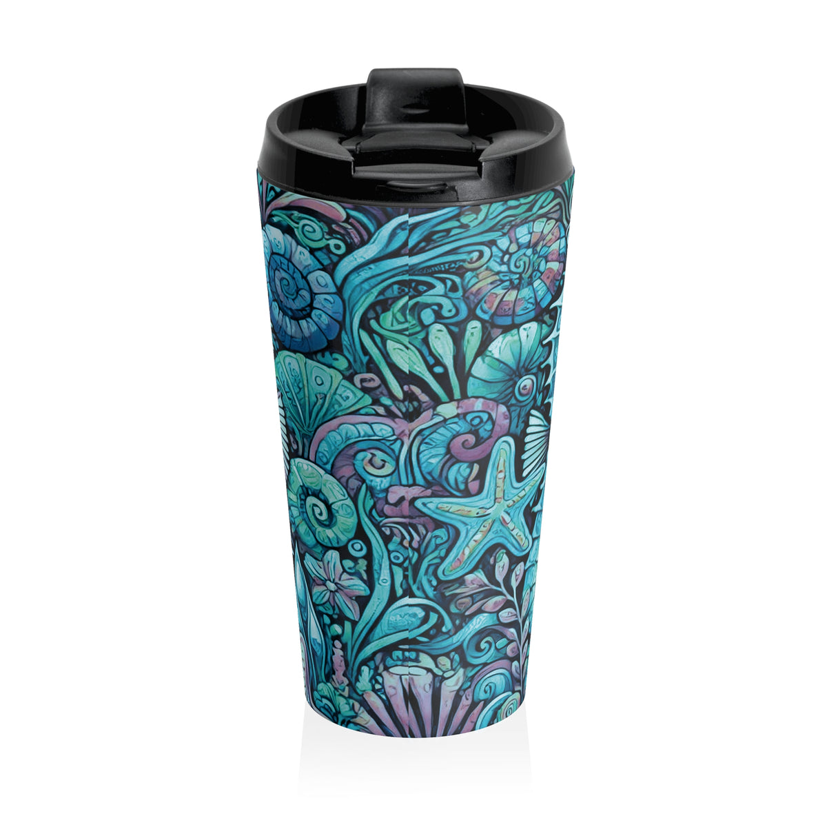 15 oz. Stainless Steel Travel Mug / Seahorse Trio, Turquoise