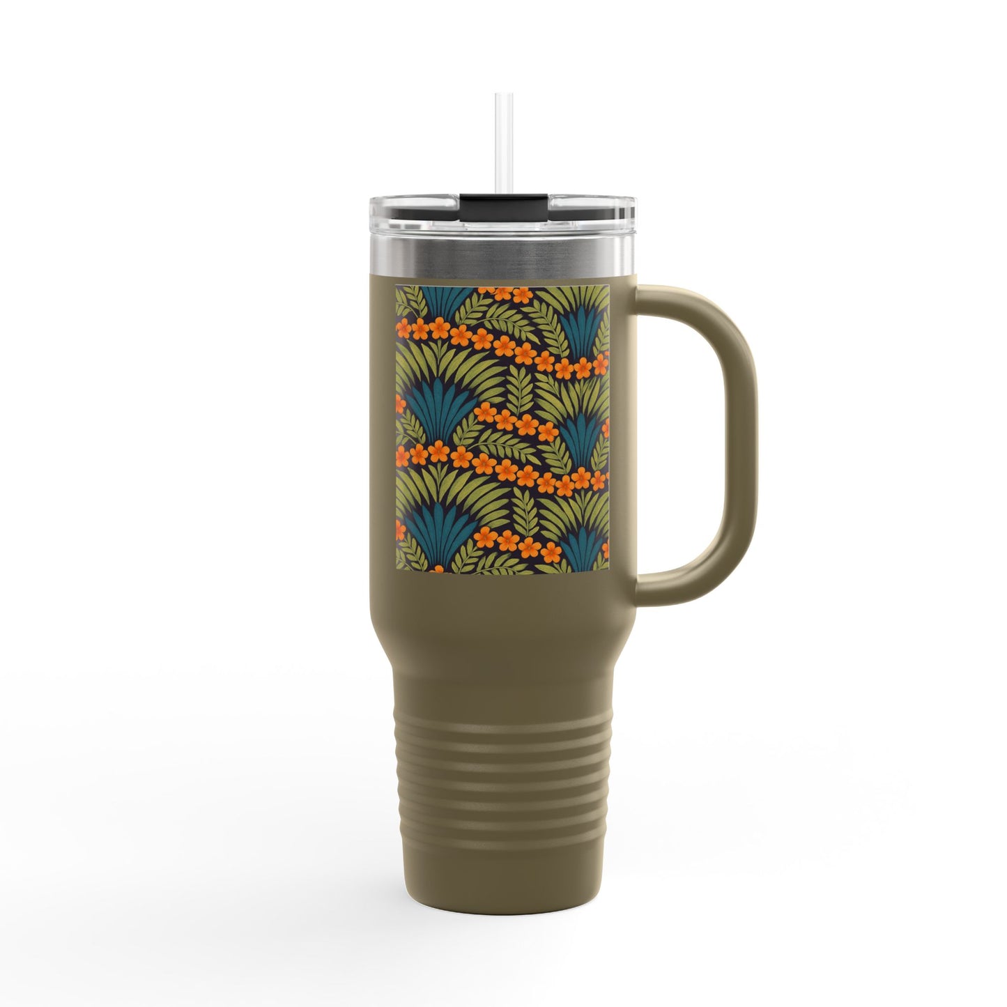 Insulated Travel Mug, 40oz / Hibiscus Fan Dance, Orange - Perfect for Outdoor Adventures