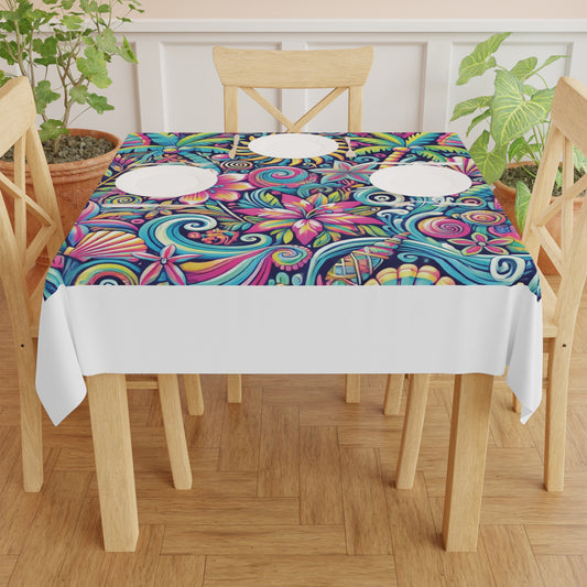 Happy Tropics/White ~ Square Tablecloth, 55" x 55"