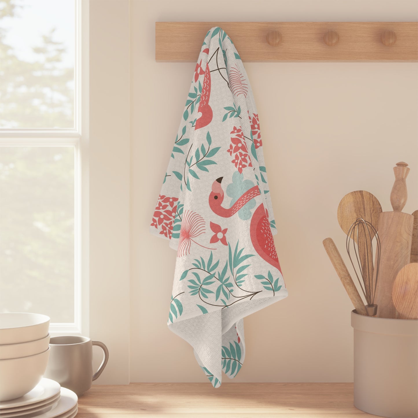 Tropical Microfiber Coffee/Tea Towel – Flamingo & Palm Fronds