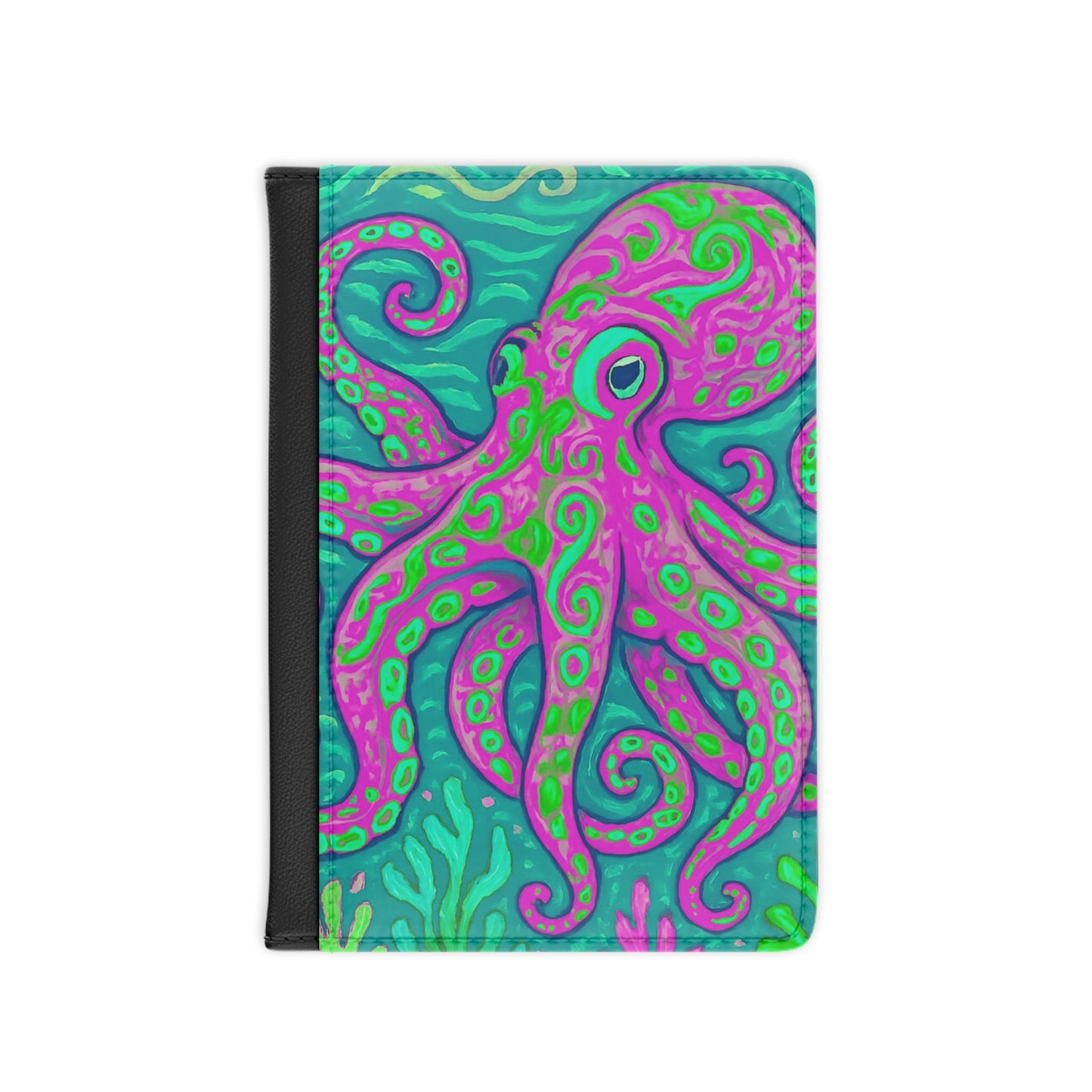 Tropical Passport Cover, Faux Leather - RFID blocking for travel security / Octopus Kraken Joe Purple