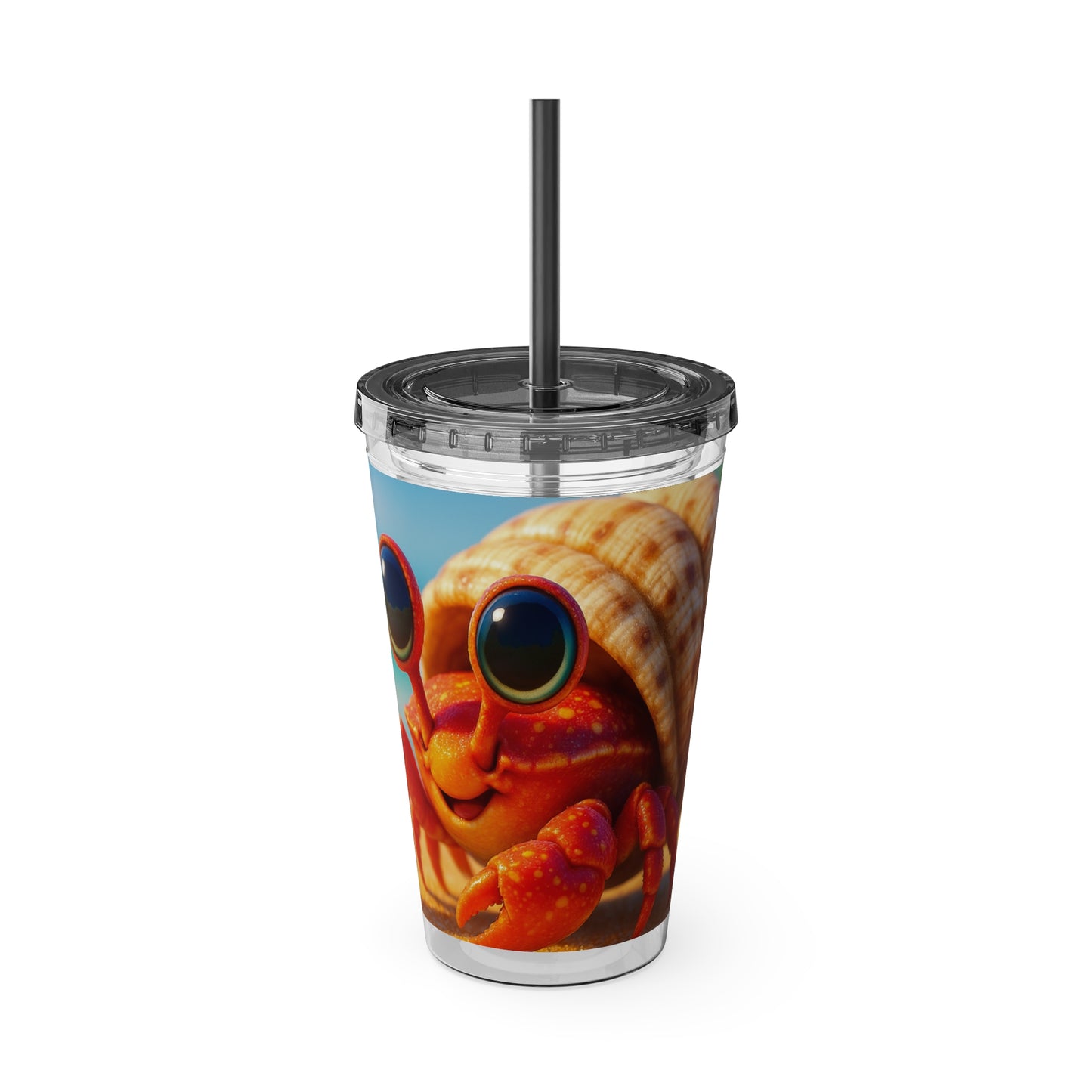 Tropical Tumbler with Straw | 16oz Colorful Travel Cup / Baby Hermit Crab