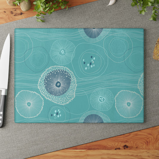 Glass Cutting Board, 2 sizes - Plankton Drift Teal