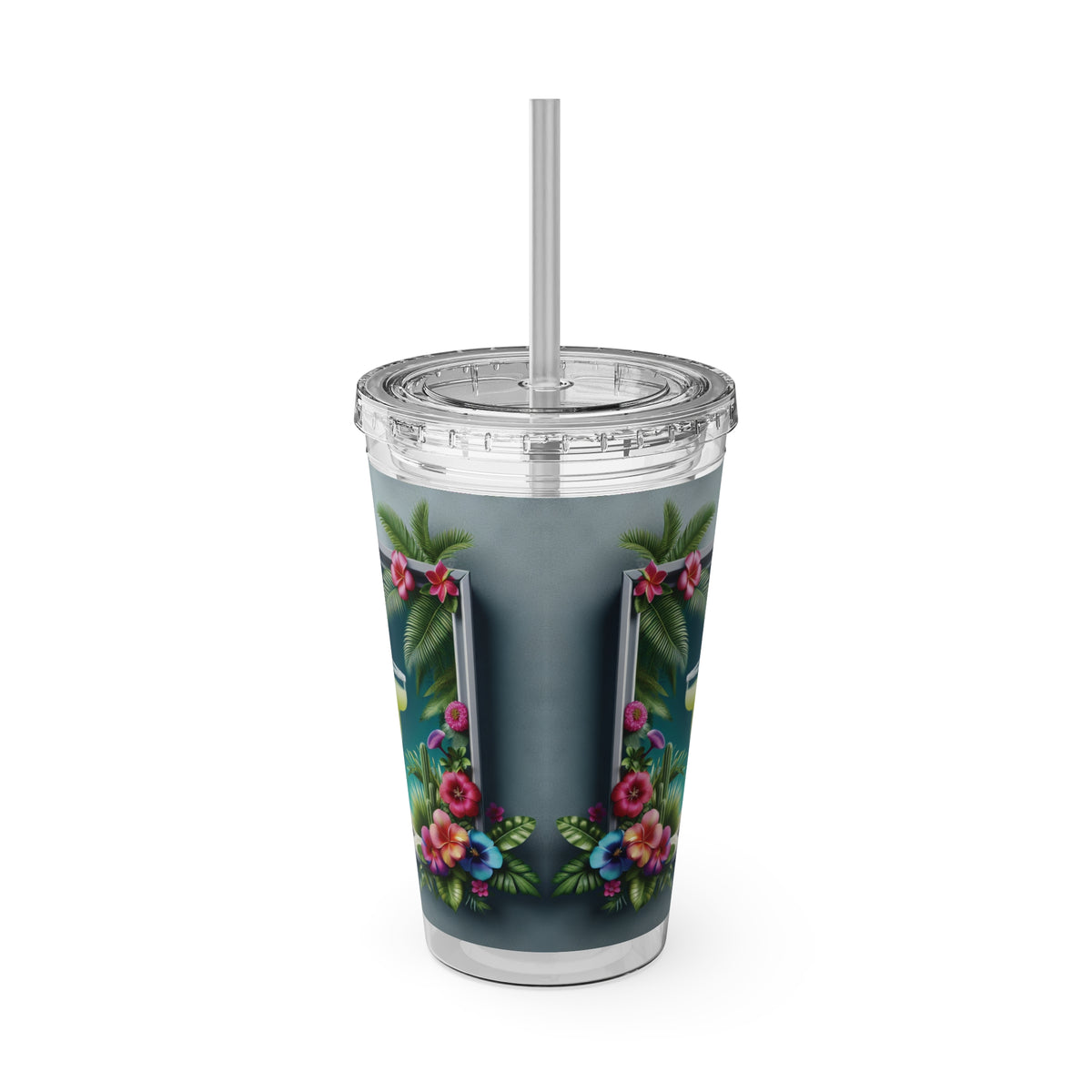 Tropical Tumbler with Straw | 16oz Colorful Travel Cup / Tropical Margarita