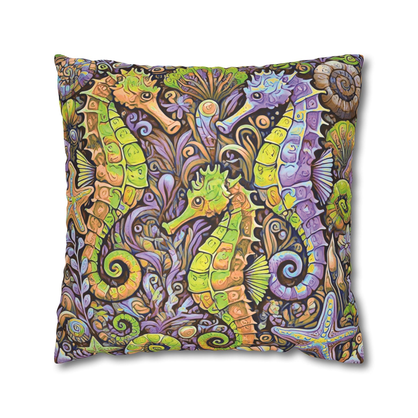 Faux Suede Square Pillowcase - Seahorse Trio, Purple