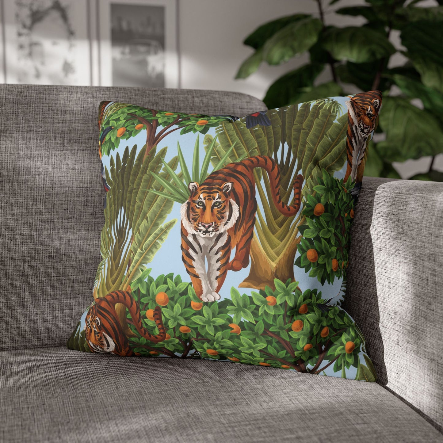 Faux Suede Square Pillowcase - Tiger Haven Blue