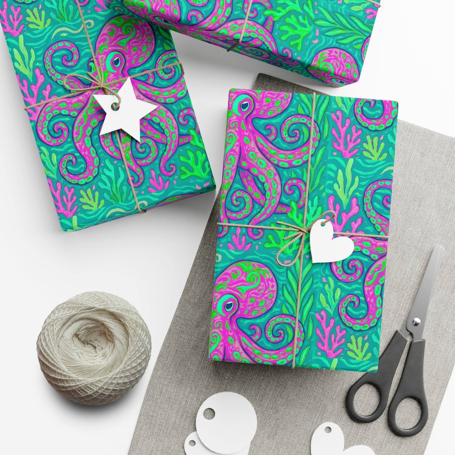 Wrapping Paper - Tropical Gift Wrap for All Occasions / 3 Sizes, 2 Finishes / Octopus Kraken Joe, Purple