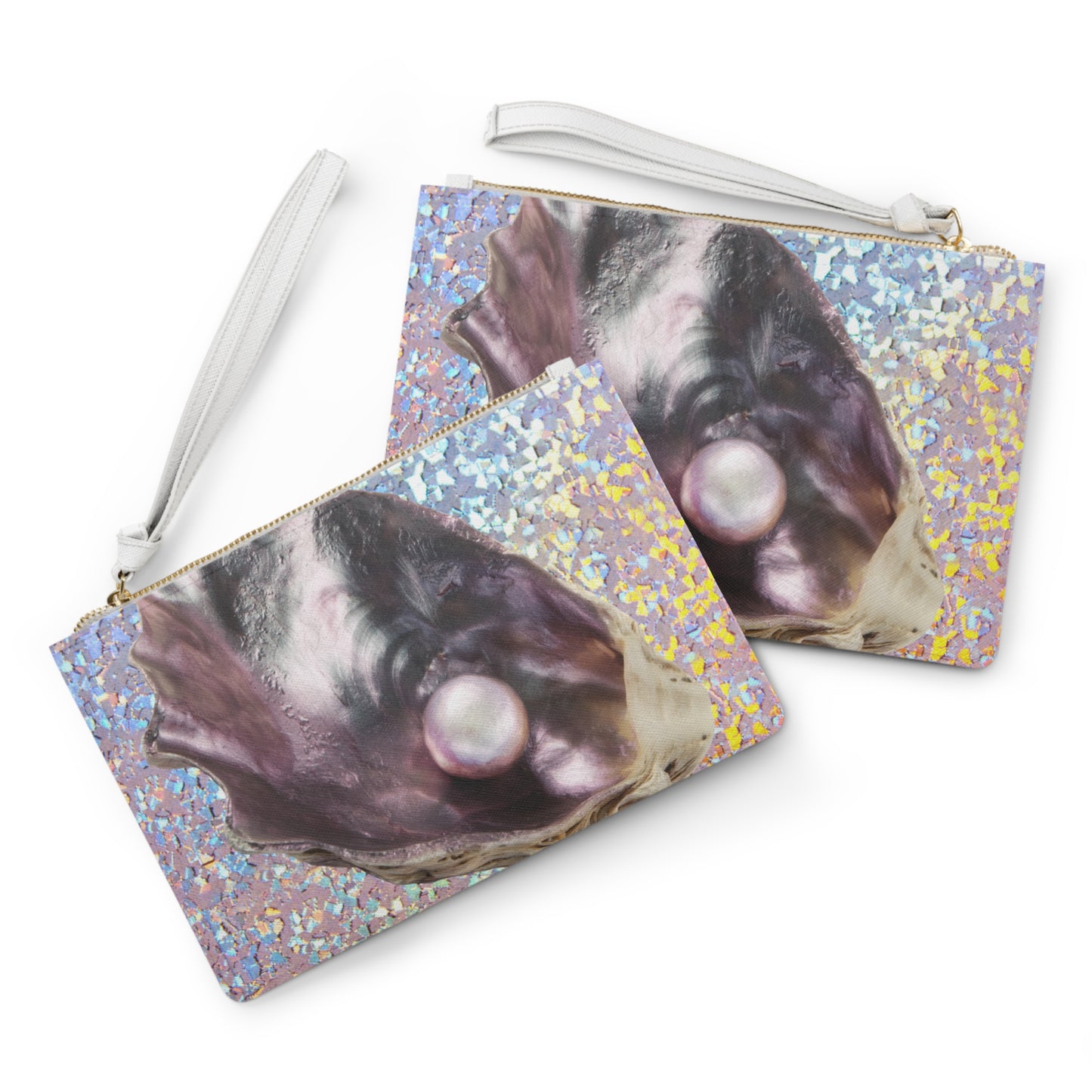 Tropical Faux Leather Clutch Bag - Perfect for Beach Adventures & Summer Vacations / Disco FW Lavender Pearl Oyster