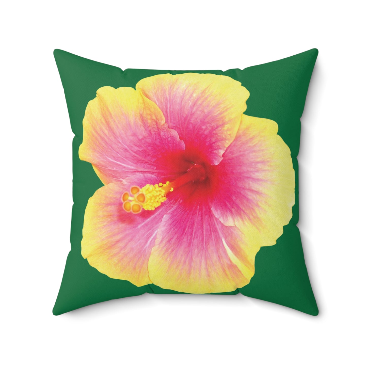 Decorative Pillow - Accent Cushion, 4 Sizes / Photo Yellow Hibiscus, Dark Green