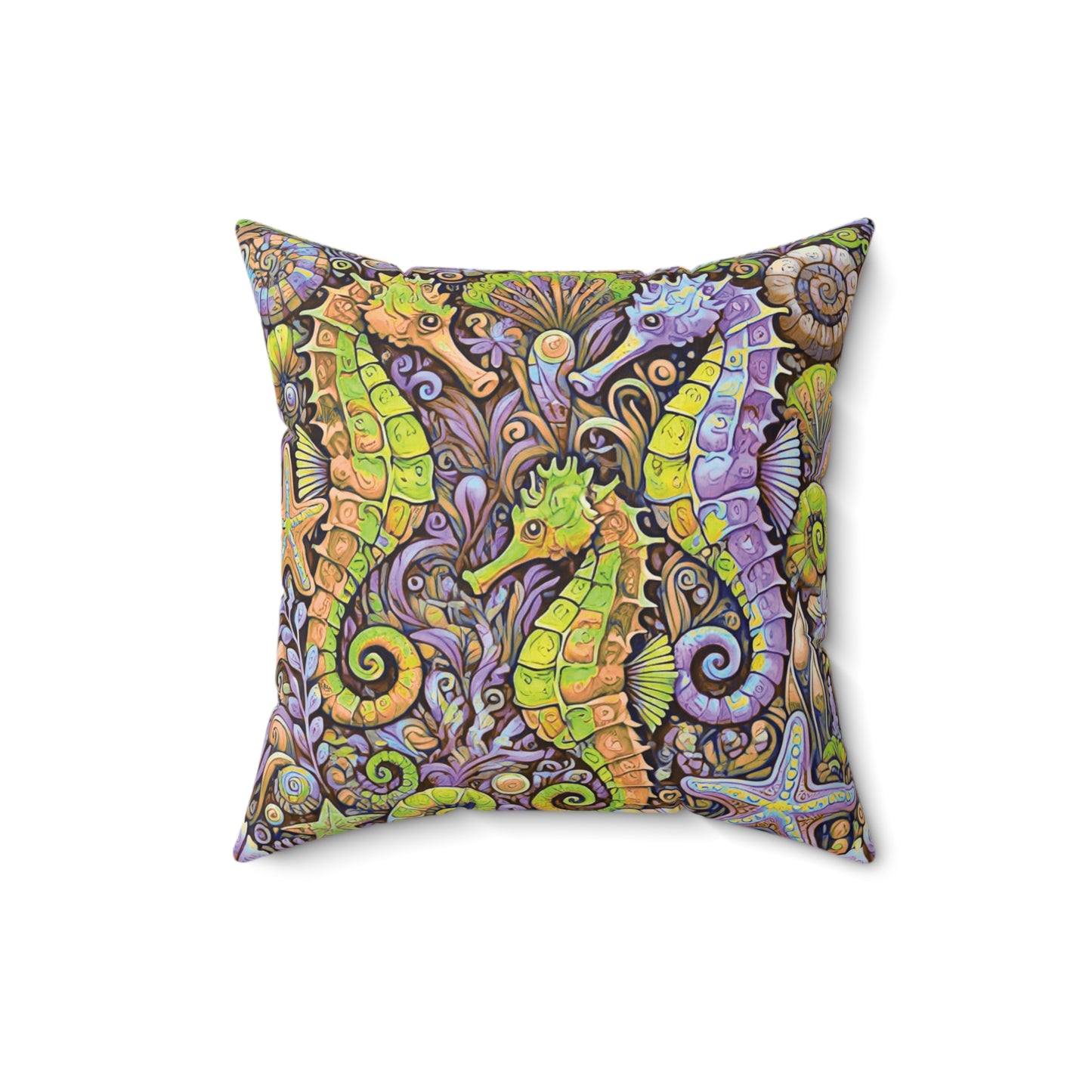Decorative Pillow - Accent Cushion, 4 Sizes / Seahorse Trio, Yellow and Purple