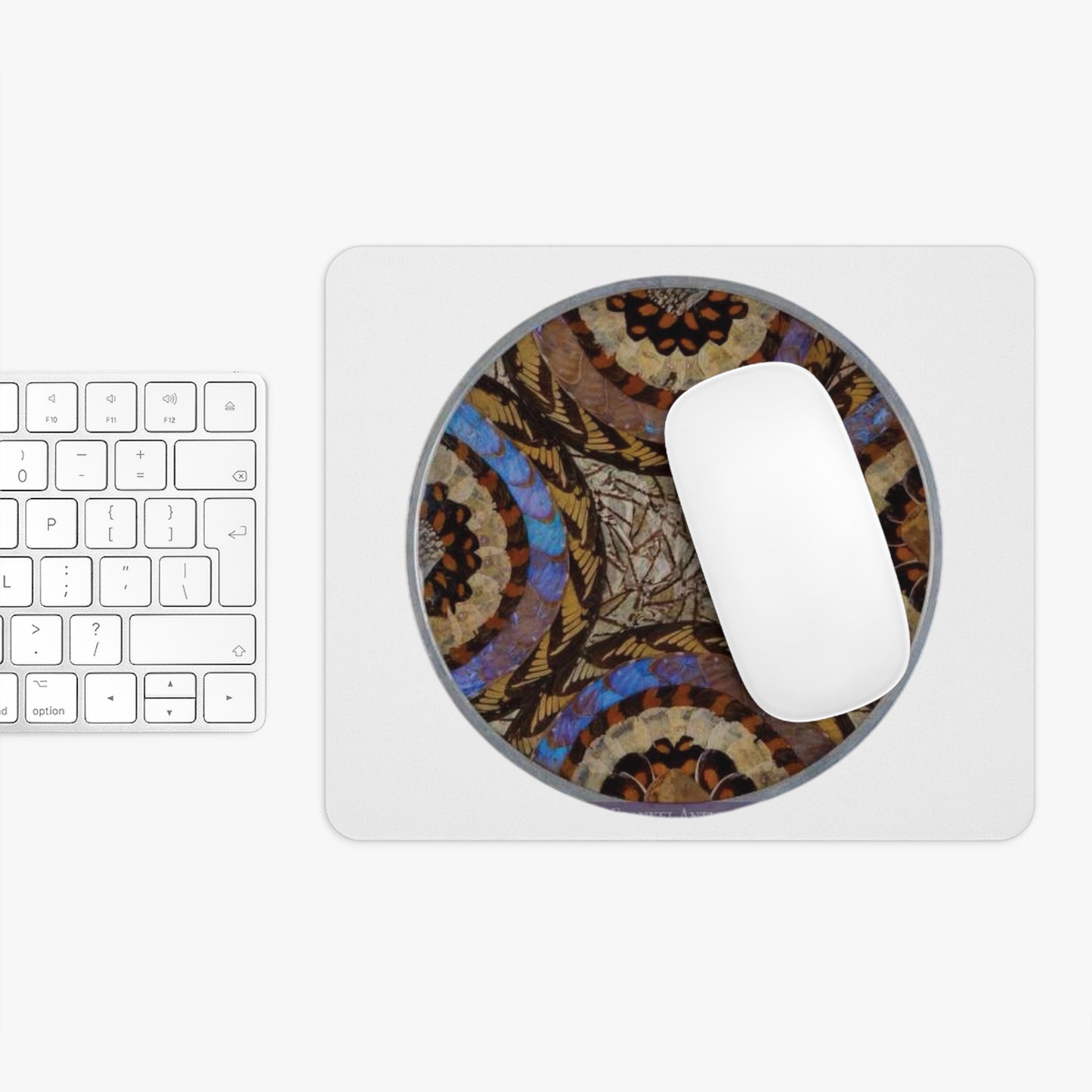 Tropical Mouse Pad, 2 Shapes - Beach Vibes for Home Office & Gamer / Real Butterfly Wing Art, White