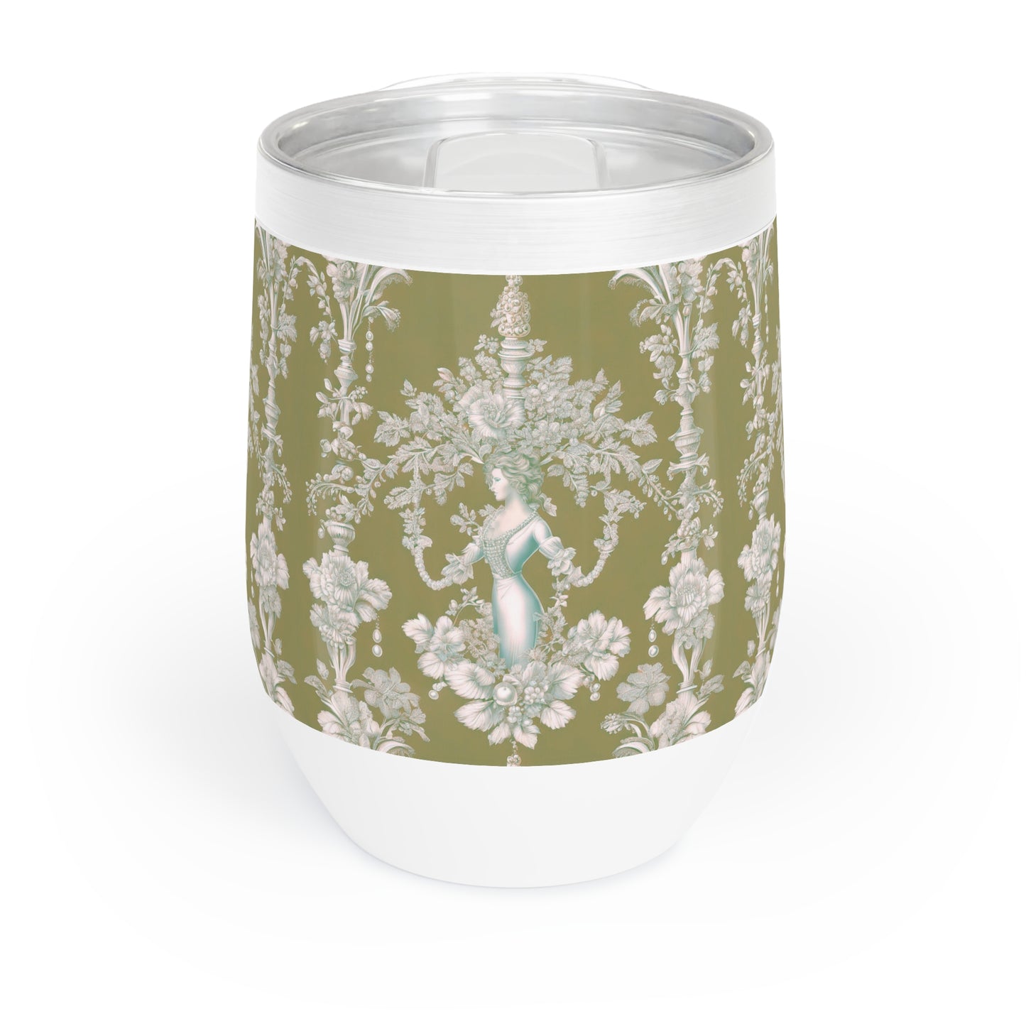 Chill Wine Tumbler, Pearl Lady Toile / Highborn Green