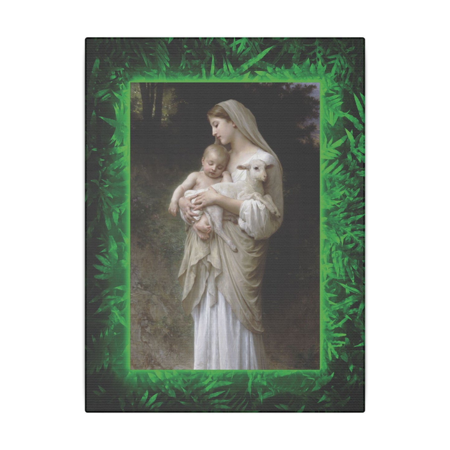 "Tropical Glow Innocence" Religious Canvas Artwork - Stretched Canvas Print / Virgin Mary & Jesus